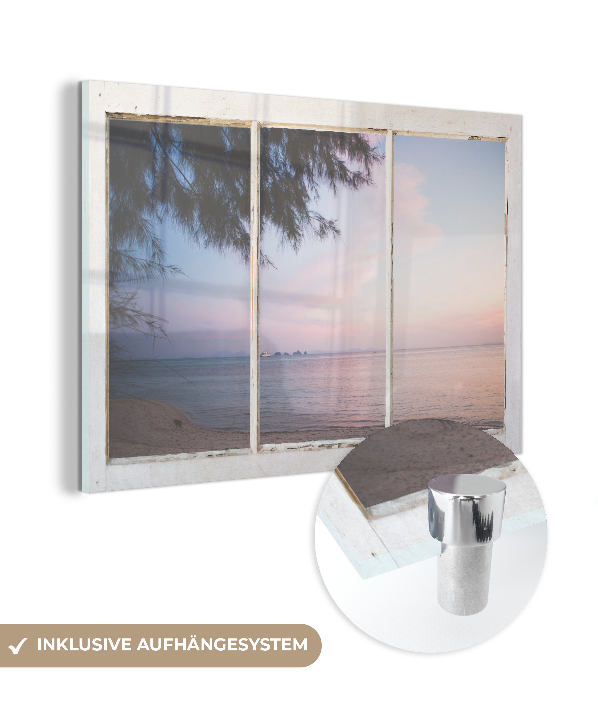 MuchoWow Acrylglasbild Aussicht - Palme - Meer, (1 St), Glasbilder - Bilder auf Glas Wandbild - Foto auf Glas - Wanddekoration