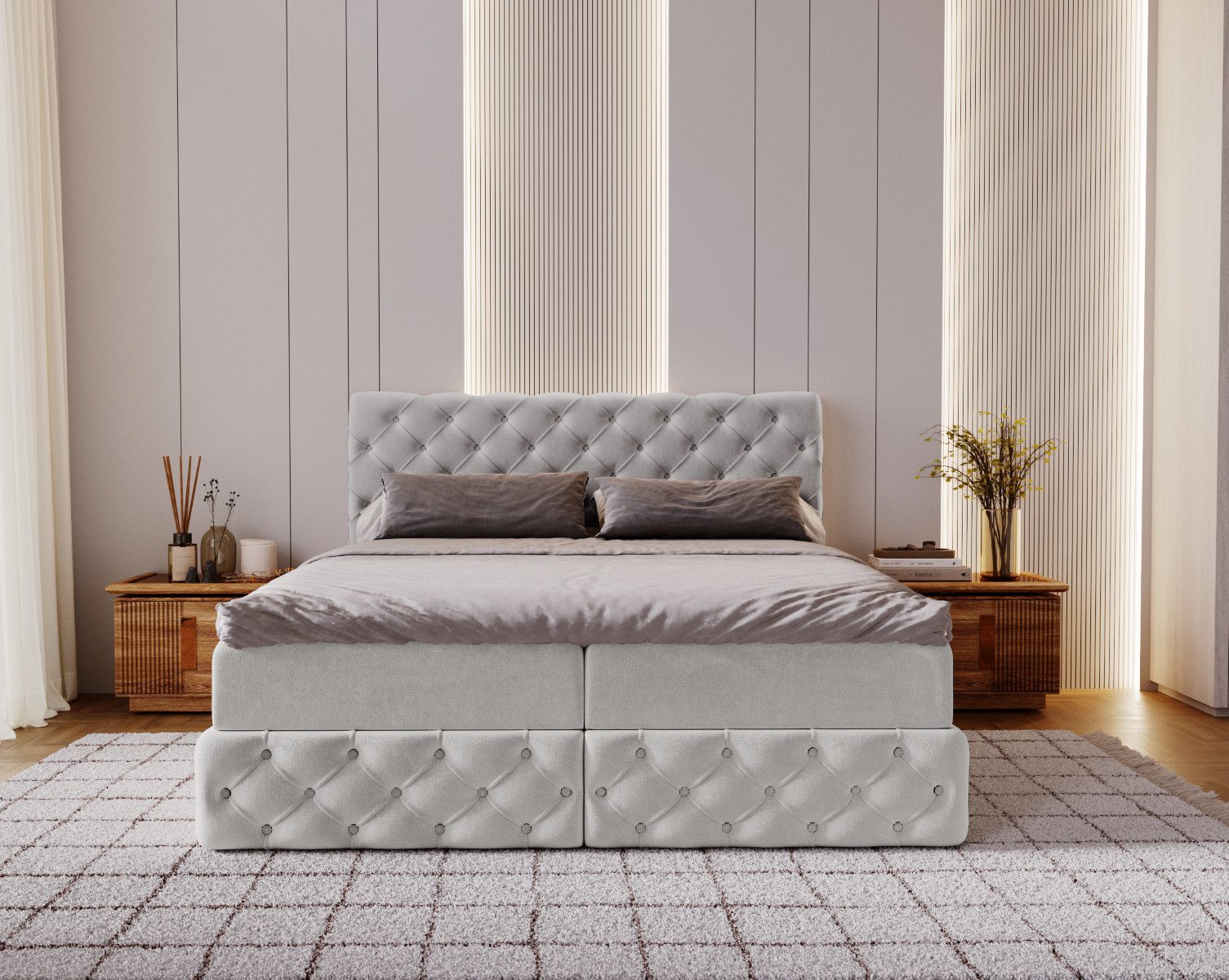 Kaiser Möbel Boxspringbett Chesterfield-Kontinentalbett Luxury Stoff Royal Velvet (Bett-Set mit Matratze und Topper), Bettkasten und Topper und Matratze