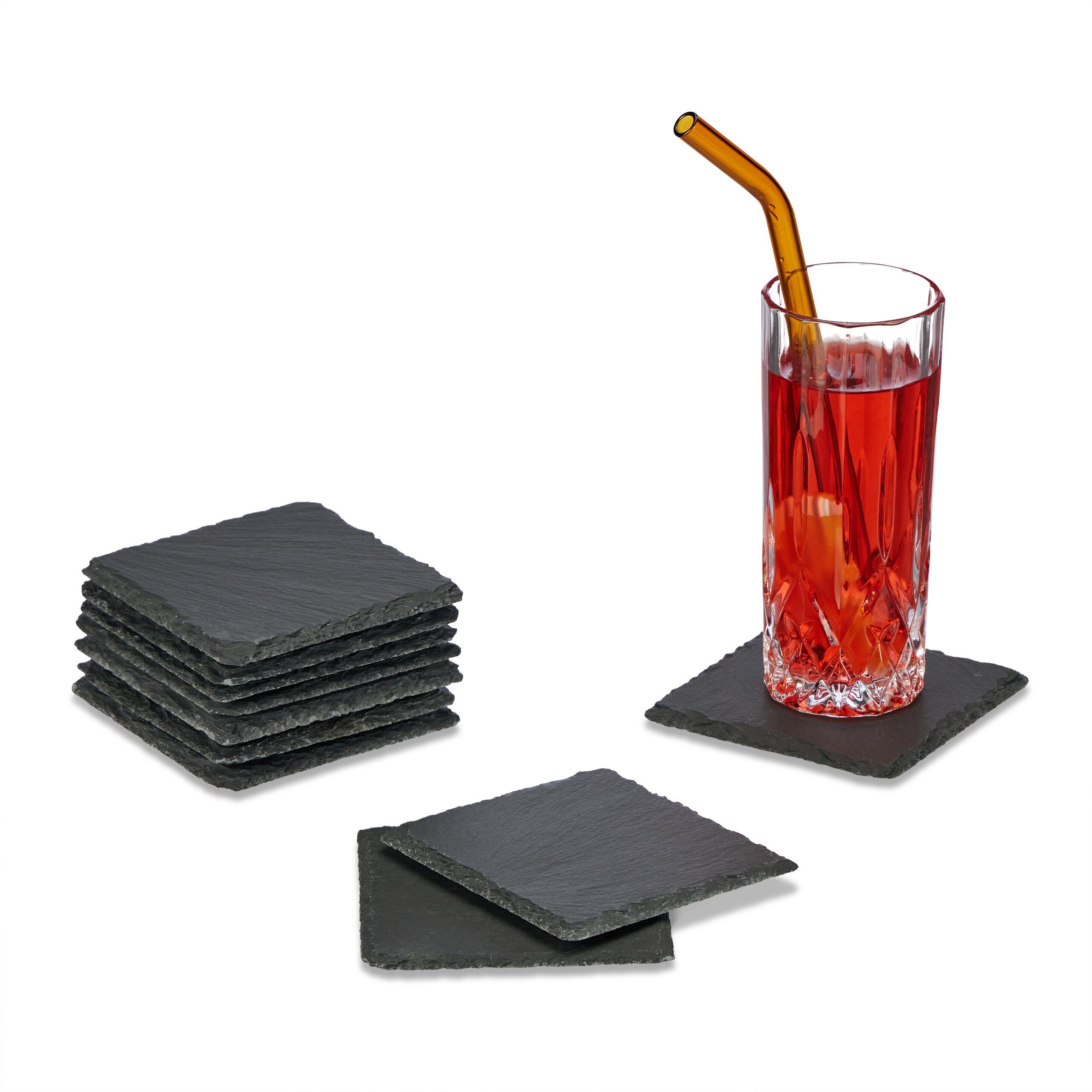 Getränkeuntersetzer 10er Set Schiefer Untersetzer 10x10 cm