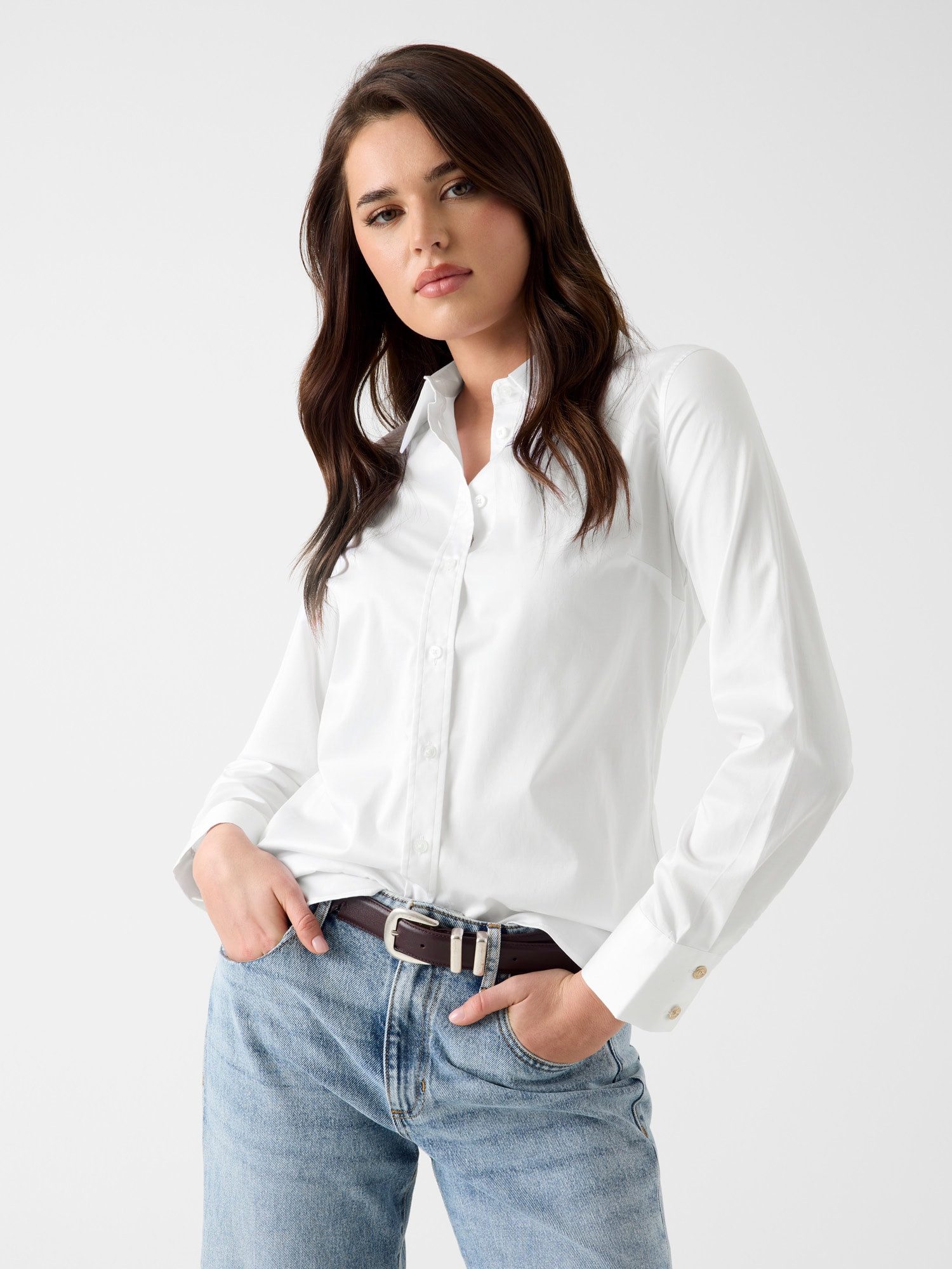 Guess Hemdbluse NEW CATE SHIRT mit Logostickerei, Slim Fit