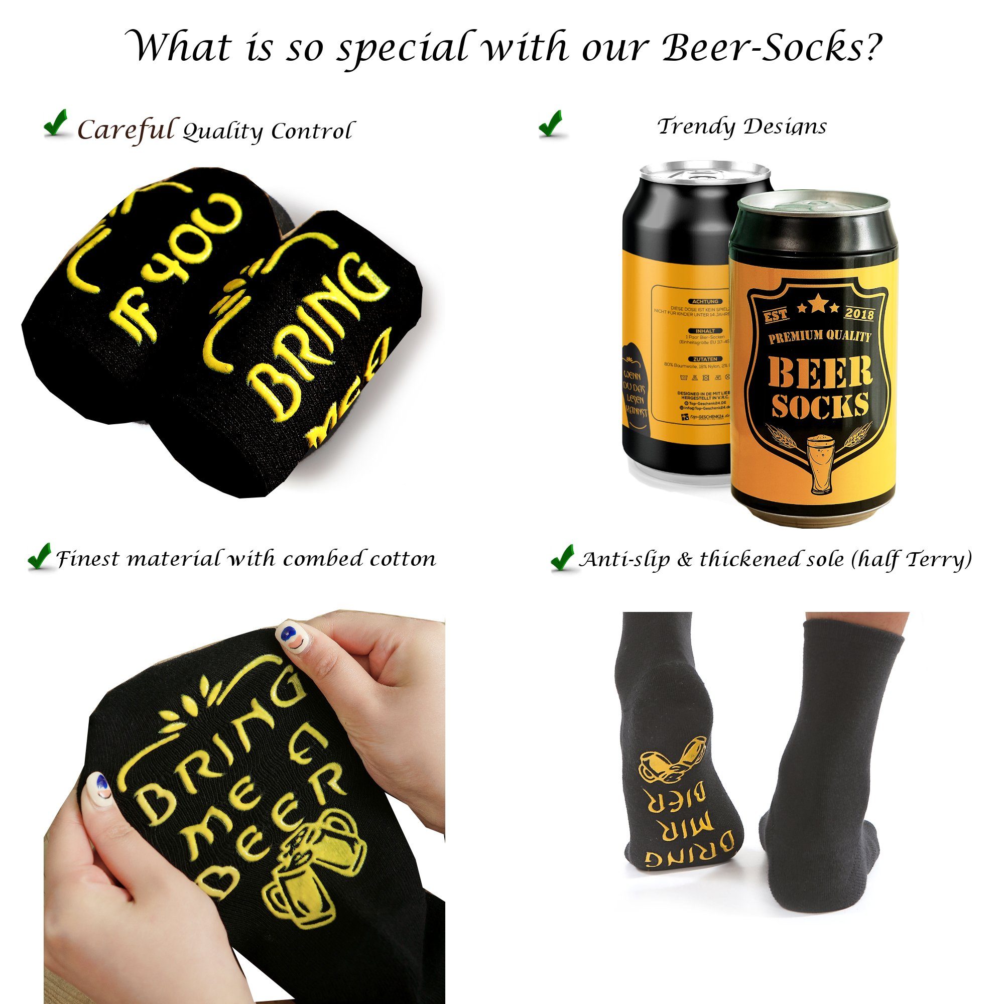 Lucadeau Socken Vatertagsgeschenk für Männer, Socken mit Spruch " bring mir Bier" (1 Paar) rutschfest, Gr. 37-44, Geschenke für Männer, Geburtstagsgeschenk