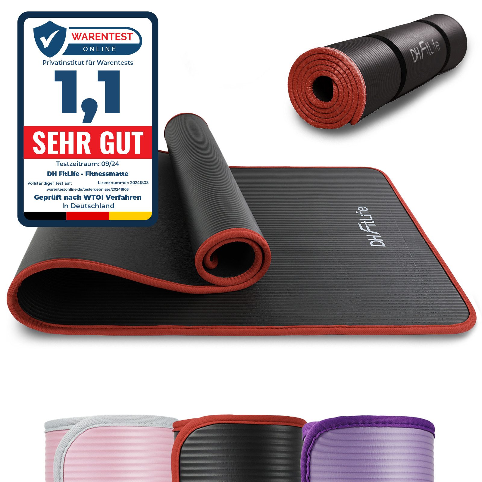 DH FitLife Fitnessmatte 183x61 cm, 10mm dicke Sportmatte, Yogamatte rutschfest (Gymnastikmatte gelenkschonend, Trainingsmatte & Bodenschutzmatte), für Home Workout & Fitness
