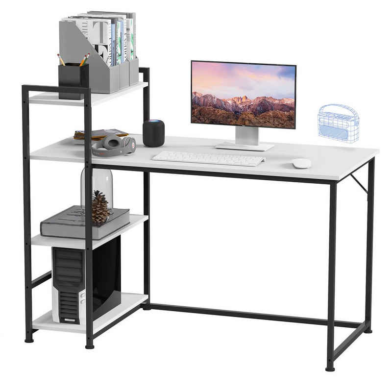 SANODESK Schreibtisch Basic Plus F5 (Home Office PC-Tisch), 4 Tier Lagerregalen, Schreibtisch mit Bücherregal
