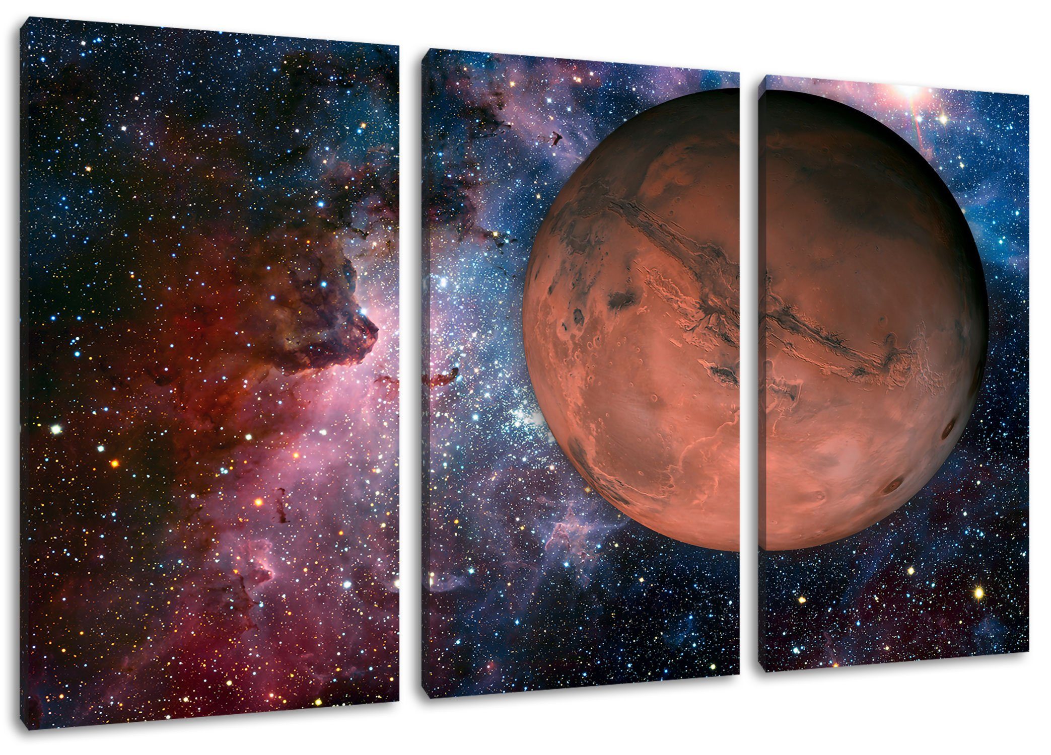 bespannt, (1 Pixxprint inkl. Weltall, Mars (120x80cm) Leinwandbild Mars St), fertig im 3Teiler Zackenaufhänger Leinwandbild Weltall im
