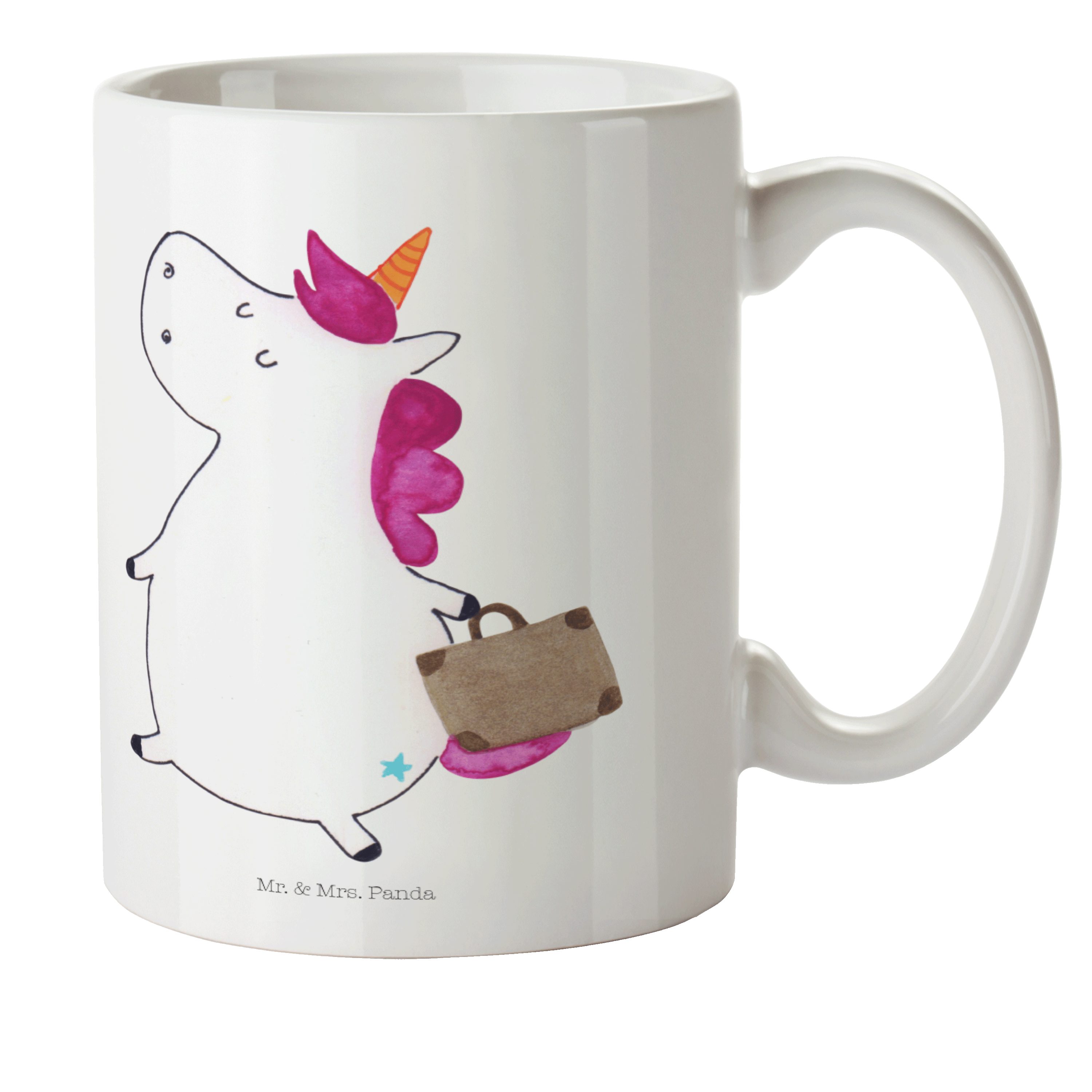 Reisetasse, Mrs. Koffer - Mr. witzig, Geschenk, Weiß Panda unicorn, - Einhorn Kunststoff Einhör, & Kinderbecher