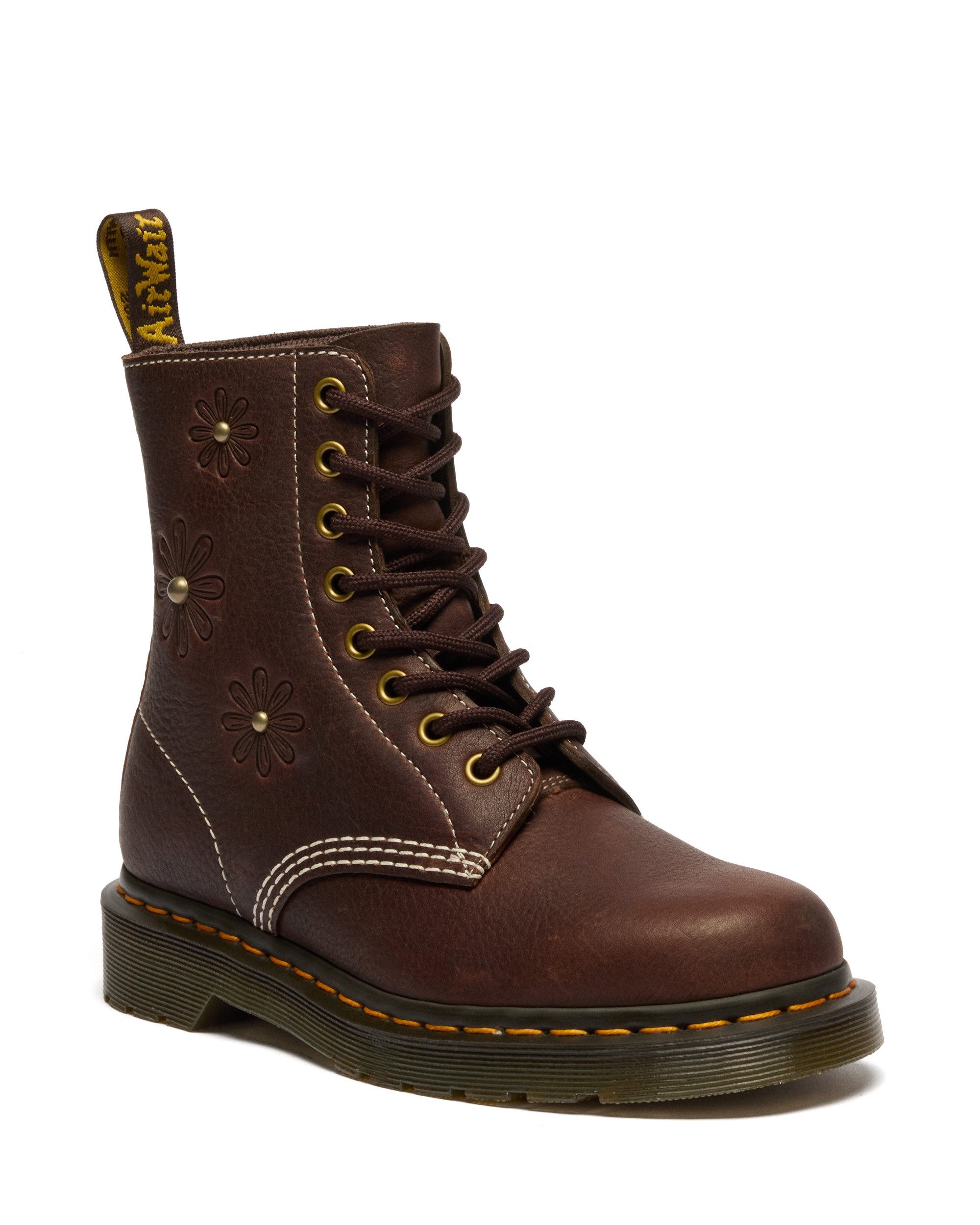 DR. MARTENS 1460 Pascal Flower Schnürboots, Blockabsatz, Stiefelette, 8-Eye Boots mit Flower Prägung