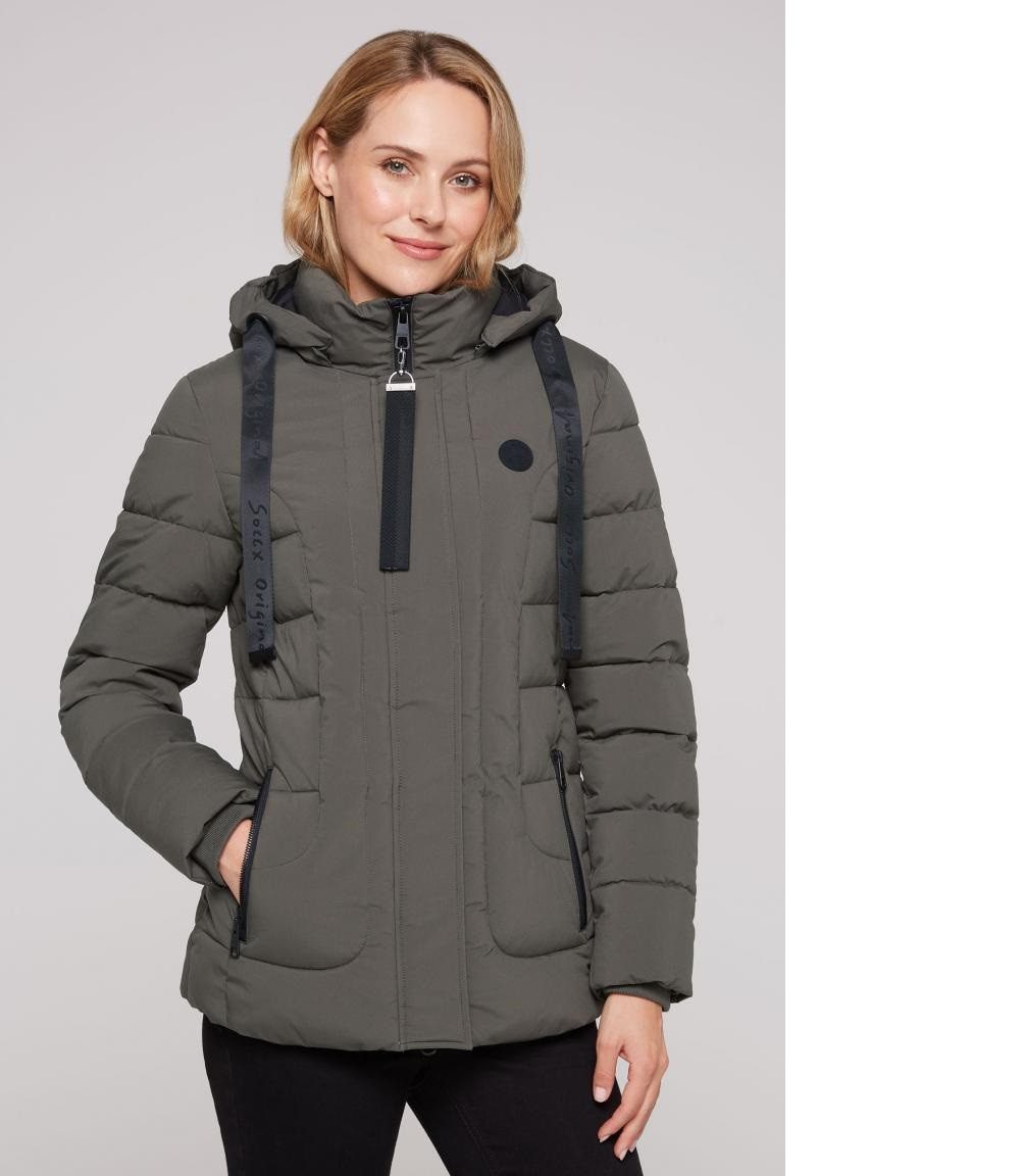 SOCCX Steppjacke Puffer-Jacke mit abtrennbarer Kapuze olive mit abnehmbarer Kapuze