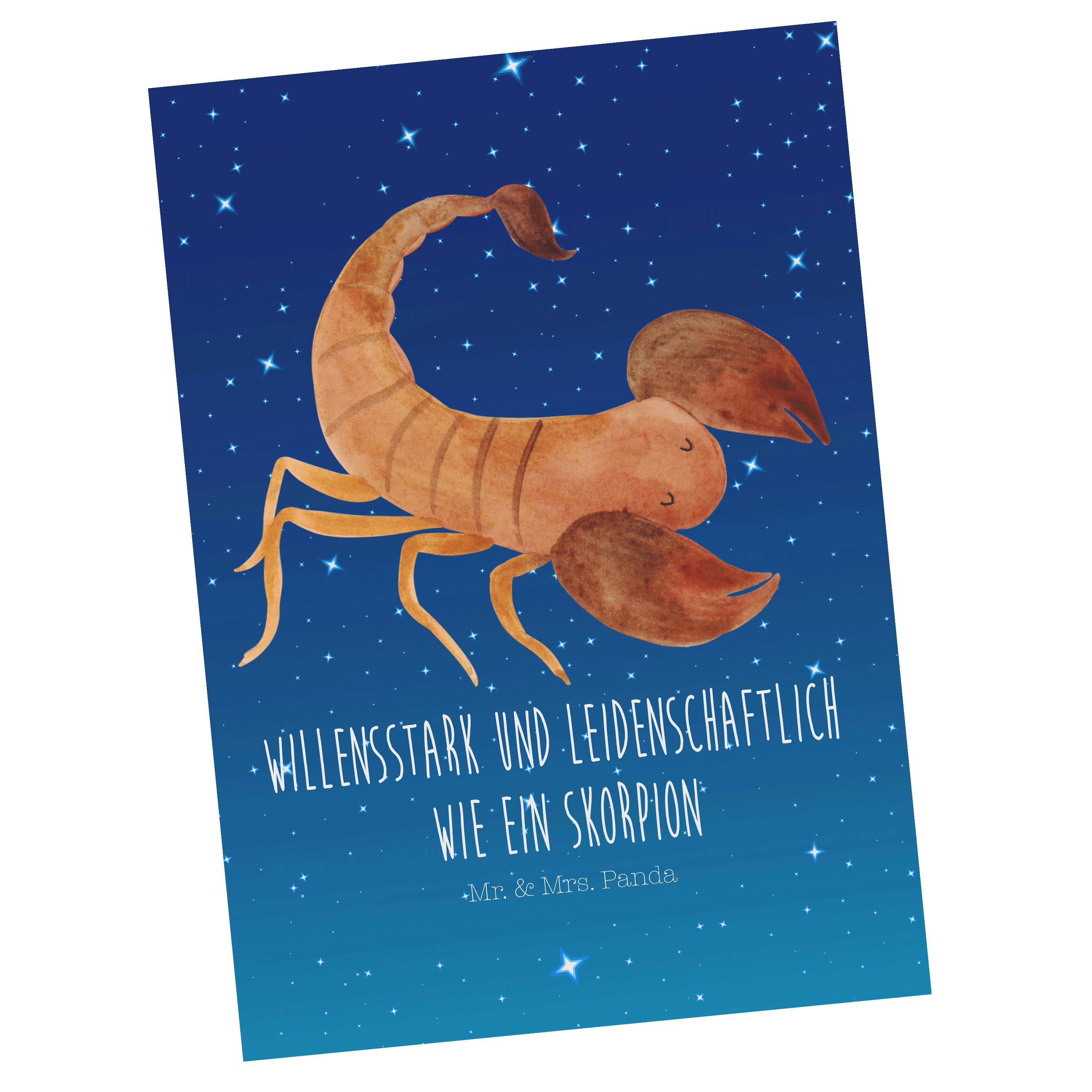 Mr. & Mrs. Panda Postkarte Sternzeichen Skorpion - Sternenhimmel Blau - Geschenk, Geburtstag Okt