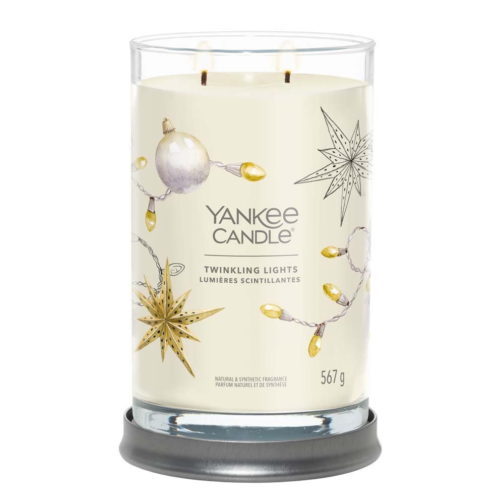 Yankee Candle Duftkerze große Twinkling Lights Kerze 567g Mandel, Pfirsich, Vanille
