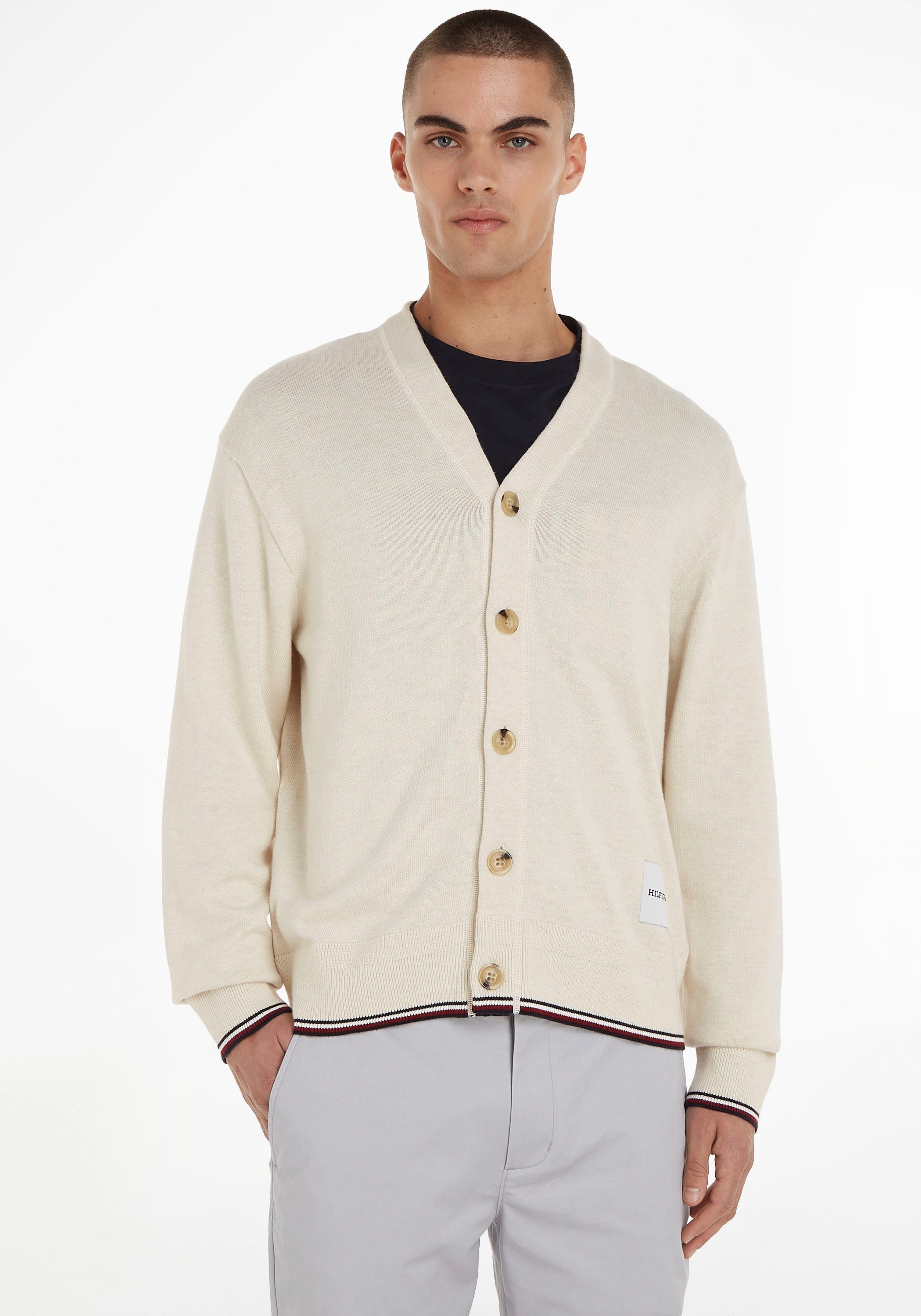 GS CARDIGAN Sweatshirt TIPPED MONOTYPE White Heather Tommy Weathered Hilfiger