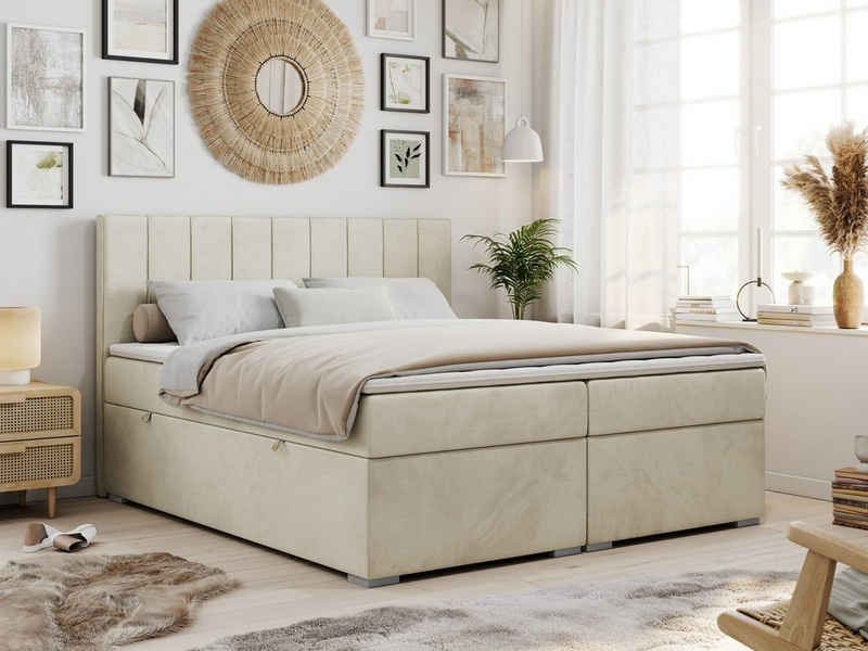 MKS MÖBEL Boxspringbett ALLY, Doppelbett mit Multipocket-Matratze, Praktisch Polsterbett