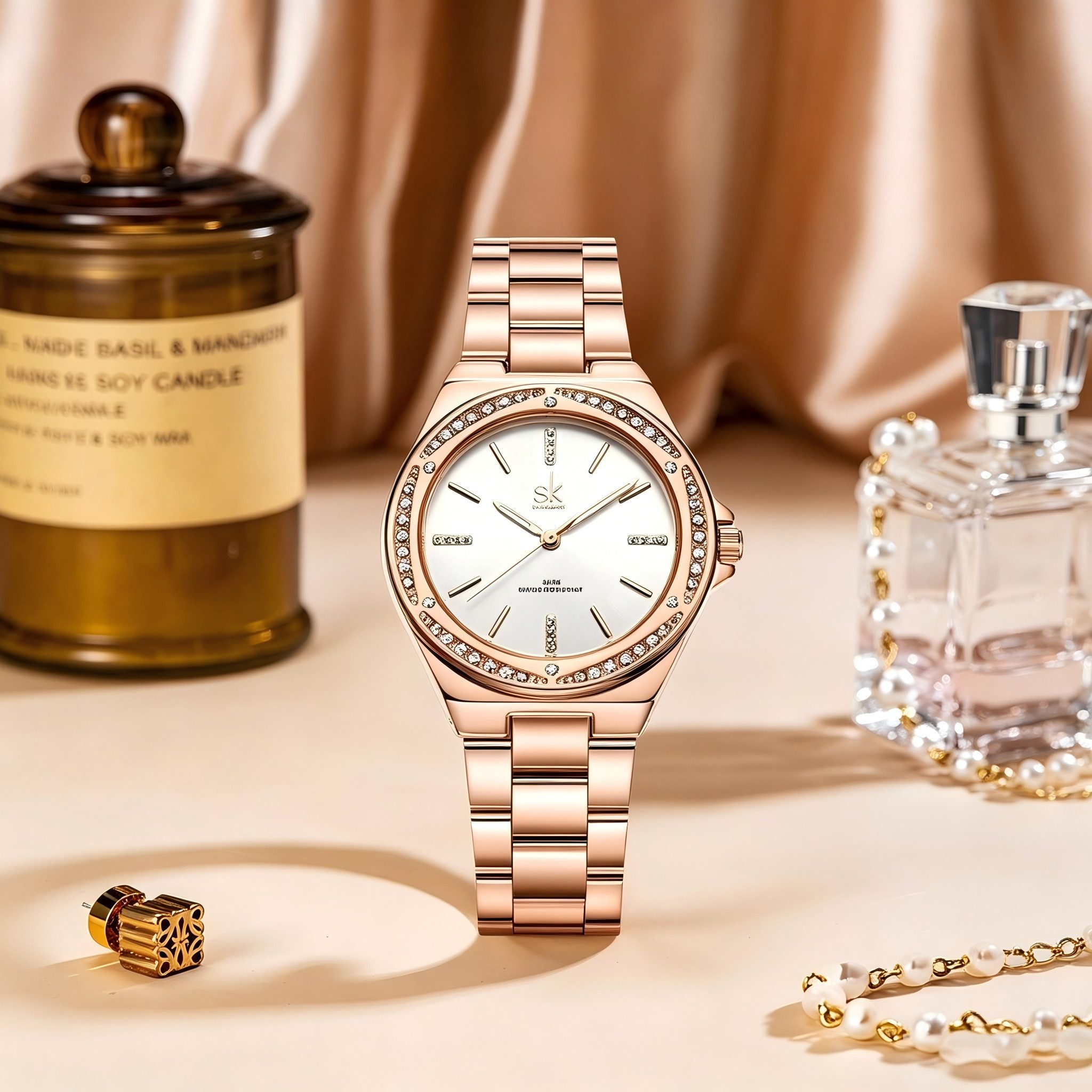 ibettertec Quarzuhr Armbanduhr Damen, Mit Kristallen besetzt, Modern & edel, (Packung, 3ATM wasserdicht, Elegant, Zeitlos, Geschenk für Frauen), Roségold Uhr, Uhr mit Kristallen, Runde Uhr, Edelstahlarmband