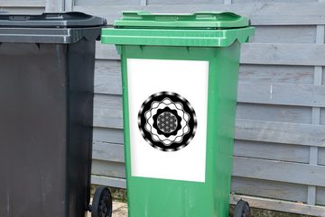 MuchoWow Wandsticker Illustration eines schwarz-weißen Mandalas mit Wellen (1 St), Mülleimer-aufkleber, Mülltonne, Sticker, Container, Abfalbehälter