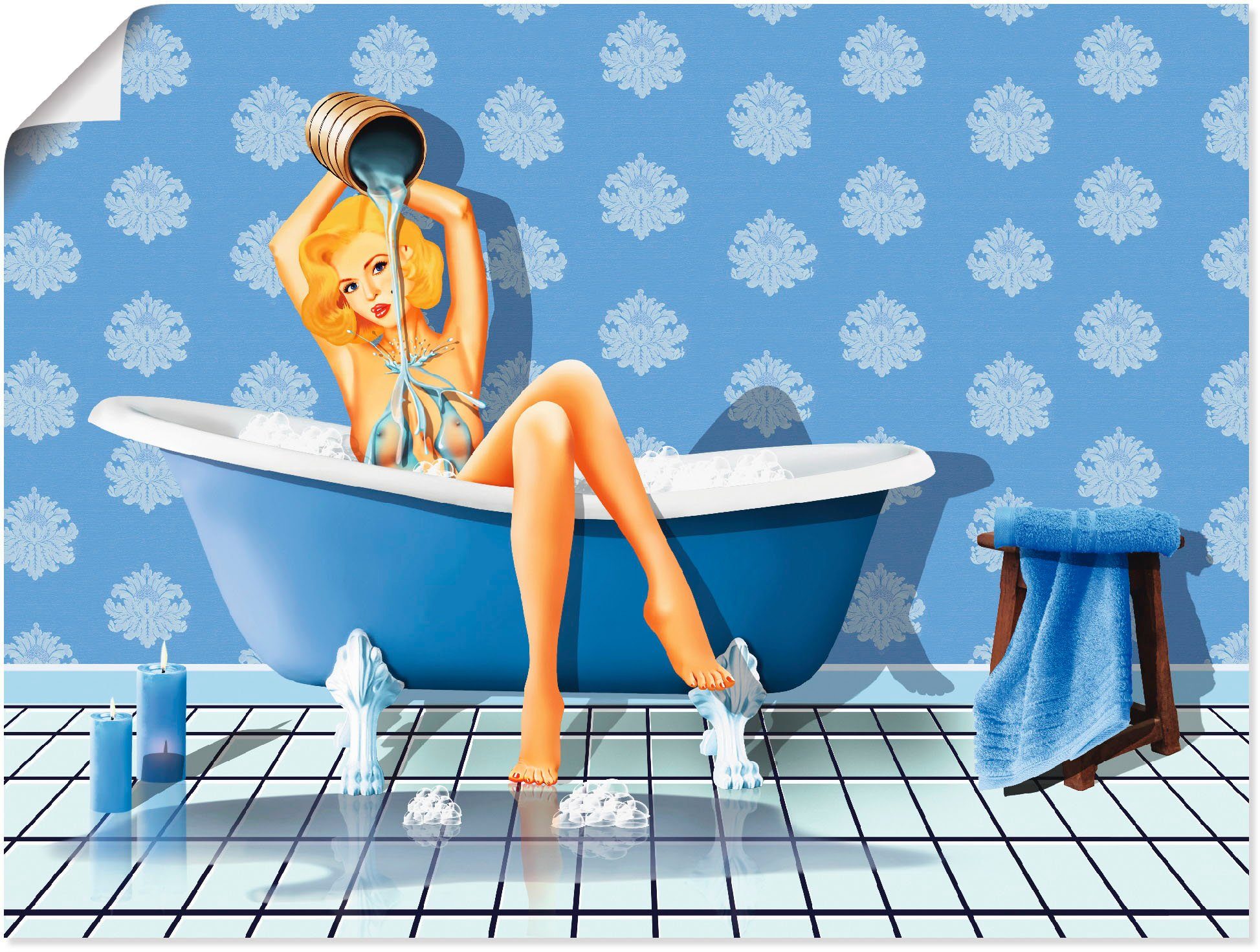 Artland Wandbild Das sexy blaue Badezimmer, Frau (1 St), als Alubild, Leinwandbild, Wandaufkleber oder Poster in versch. Größen | Poster