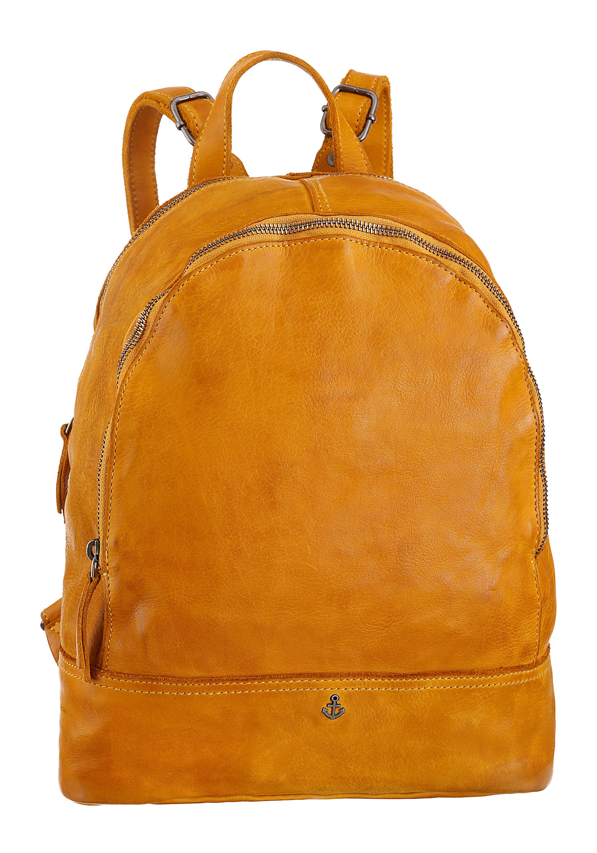 HARBOUR 2nd Cityrucksack Meghan, und Schmuckanhänger aus typischen mit Leder mustard Marken-Anker-Label