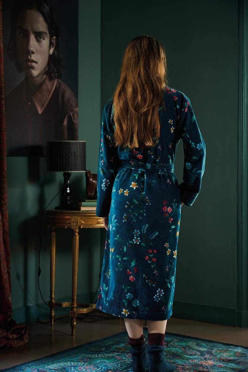PiP Studio Bademantel Les Fleurs Bathrobe Dark Blue Xxl Dunkelblau 100% Cotton, terry v, Bademantel Damen und Herren Morgenmantel Frottee