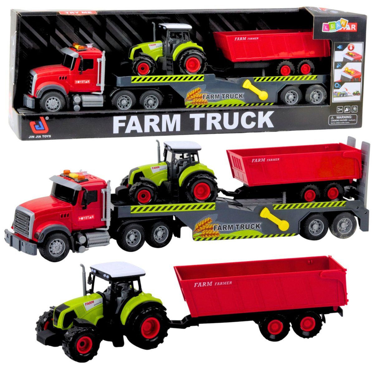 Wisam Spielzeug-Traktor Set LKW-Traktor mit Anhänger, Lichter und Geräusche, Rot