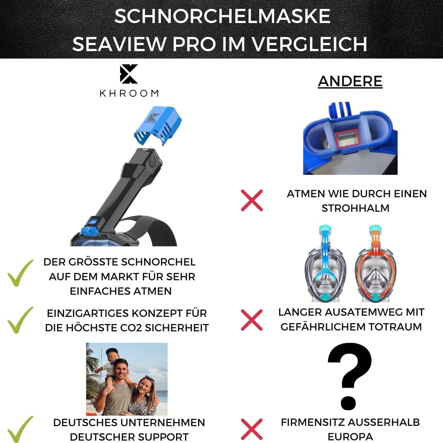 Schnorchelmaske Schnorcheln, Khroom Schnorchel Schnrochelmaske beste Tauchermaske unsere Erwachsene Blau Vollgesichtsmaske