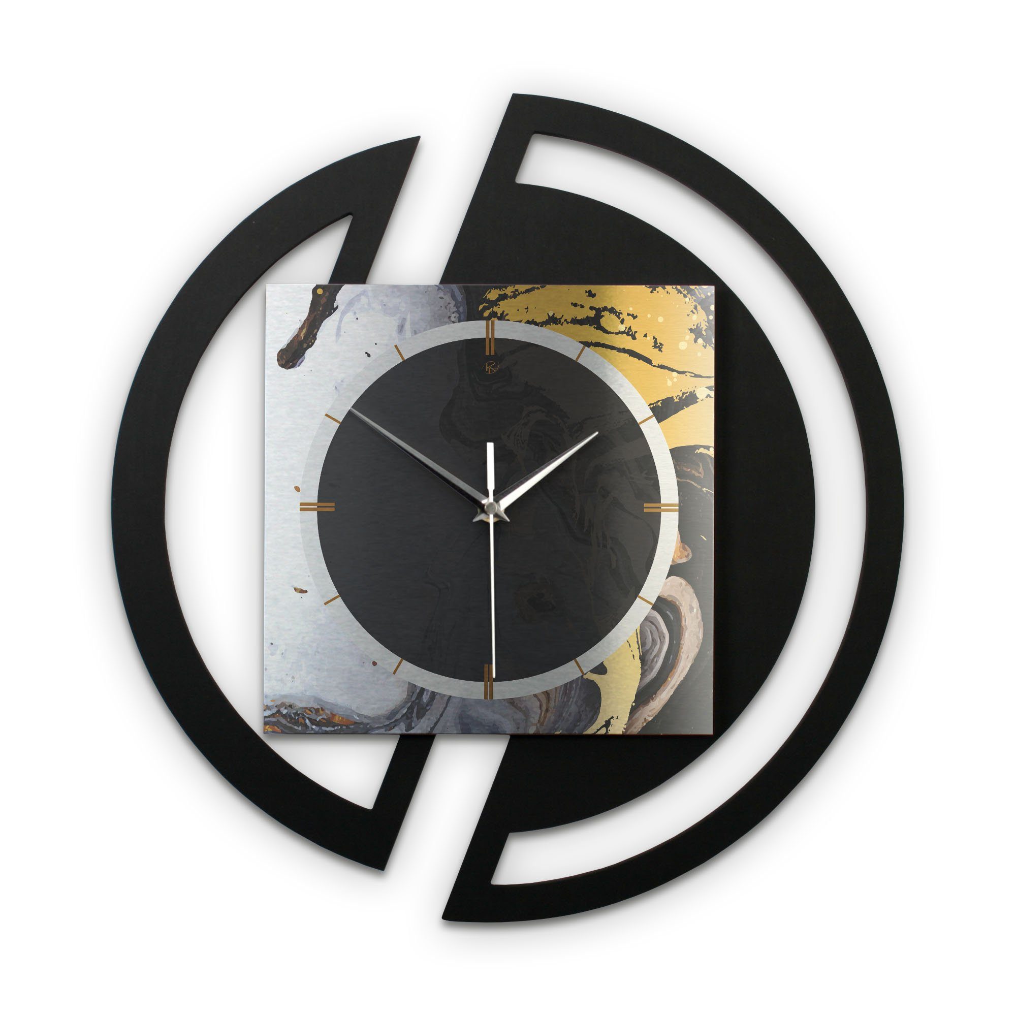 Kreative Feder Wanduhr Quarzuhrwerk; (ohne elegant, in modernem Metallic-Look oder Funk- 3D Runde Ink“ Ticken; modern) „Gold&Black außergewöhnlich, Designer-Wanduhr