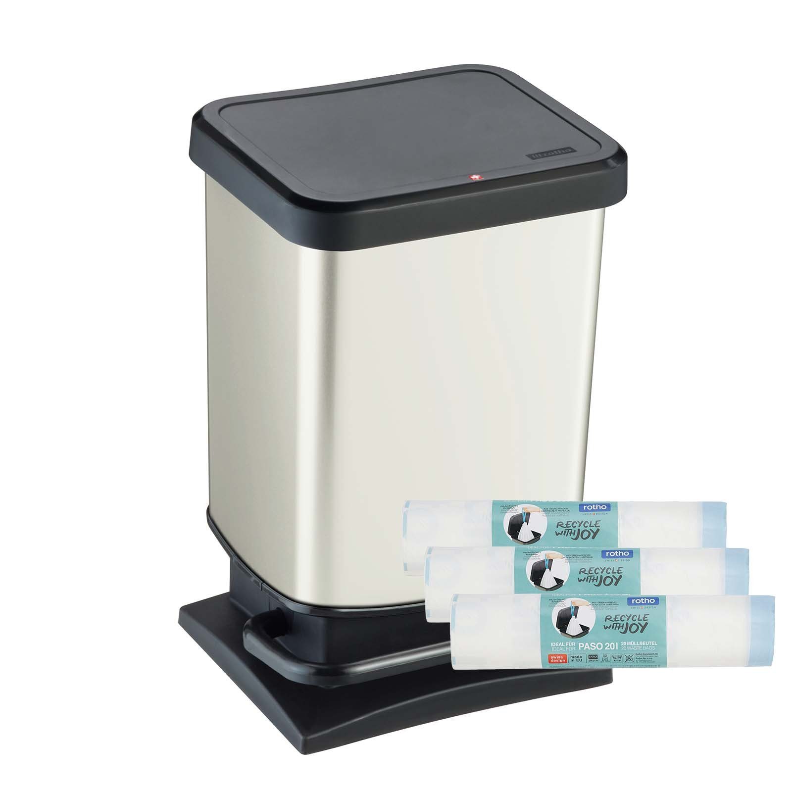 ROTHO Mülleimer Paso Set Mülleimer 20 l mit 3x 15 passenden Müllbeutel, hergestellt in der Schweiz