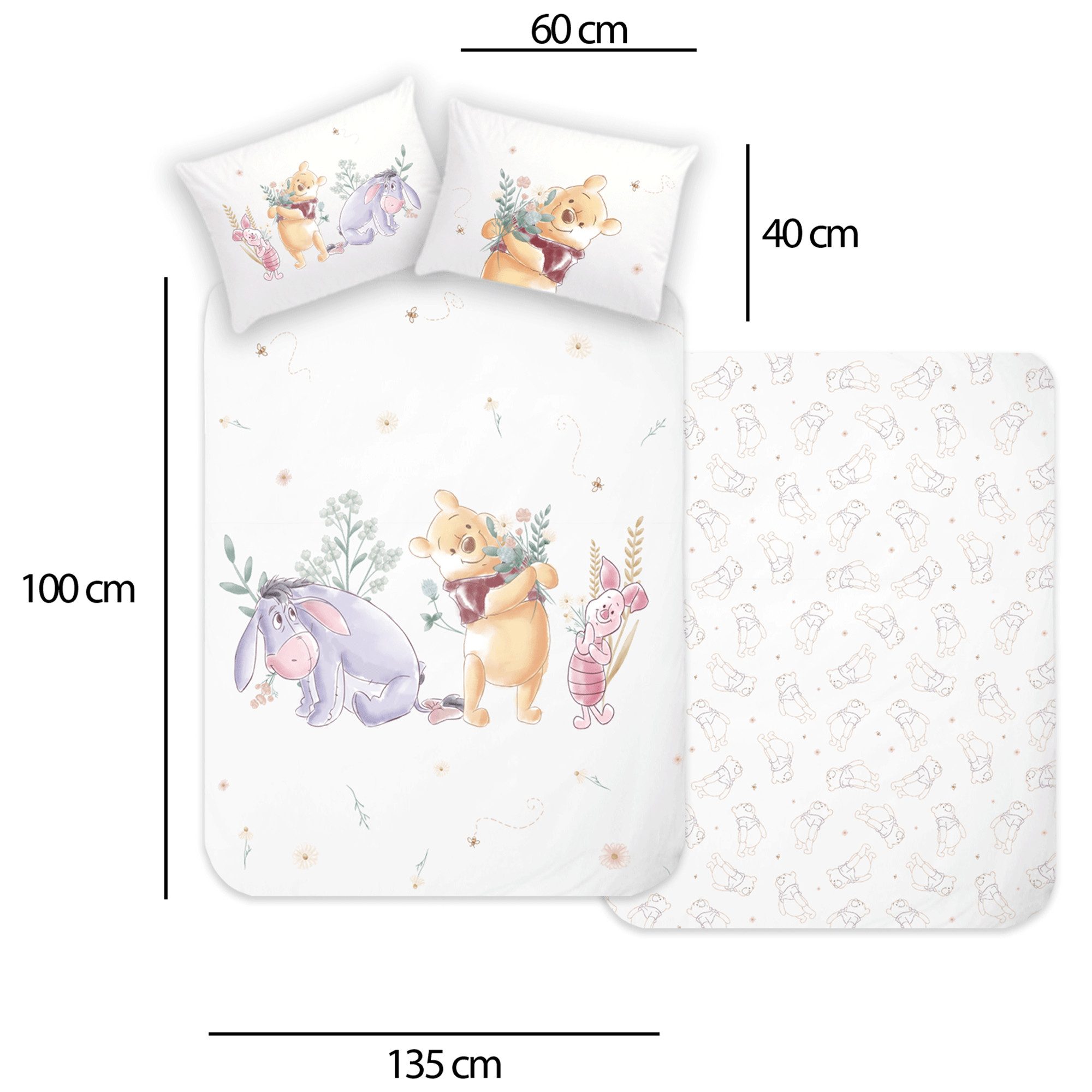 BERONAGE Kinderbettwäsche Winnie The Pooh Baby / Kleinkind Bettwäsche Pu der Bär, 100% Baumwolle, 2 teilig, 135x100 + 60x40 cm