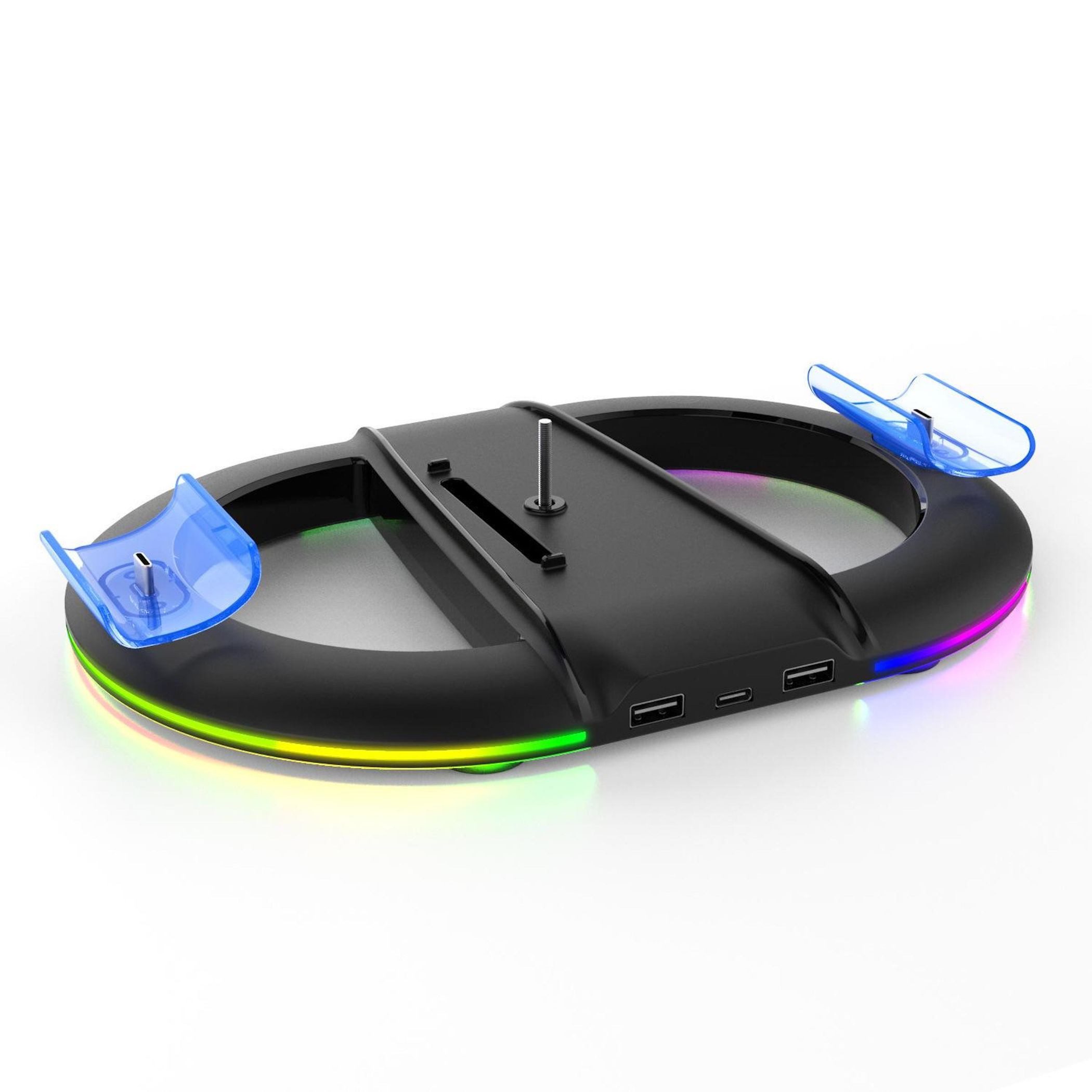 Wigento Vertical Stand PS5 Pro Slim Ladestation Controller RGB Schwarz Gaming-Adapter, 0 cm, Controller Ladefunktion, LED Licht, Kopfhörerhalter
