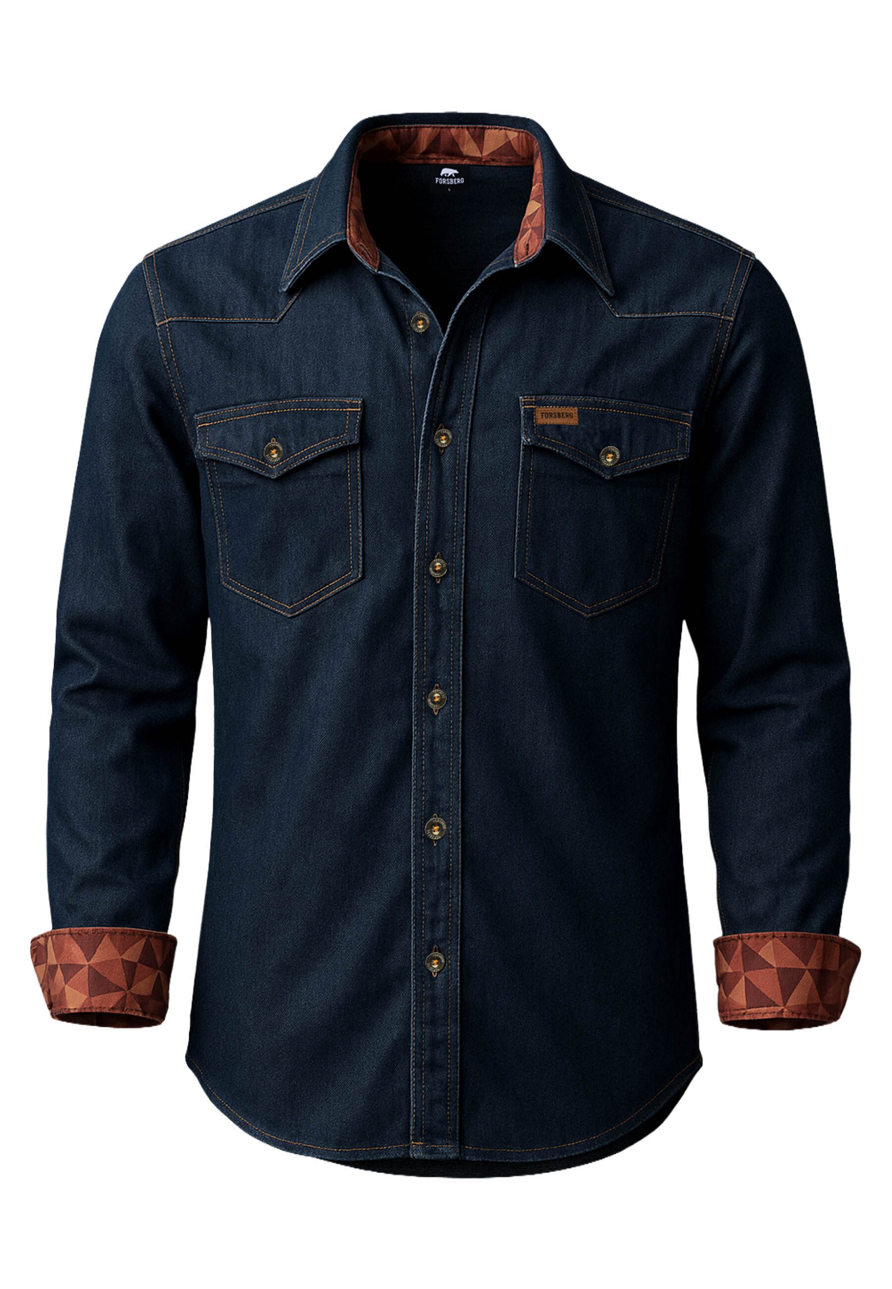 FORSBERG Langarmhemd robustes Jeanshemd mit farbigem günstig online kaufen