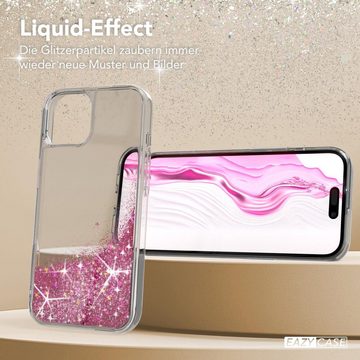 EAZY CASE Handyhülle Liquid Glittery Case für Apple iPhone 15 6,1 Zoll, Glitzerhülle Shiny Slimcover stoßfest Durchsichtig Bumper Case Pink