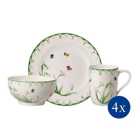 Villeroy & Boch Frühstücks-Geschirrset Colourful Spring Frühstücks-Set, 12tlg, für 4 Pers (12-tlg), 4 Personen, Porzellan