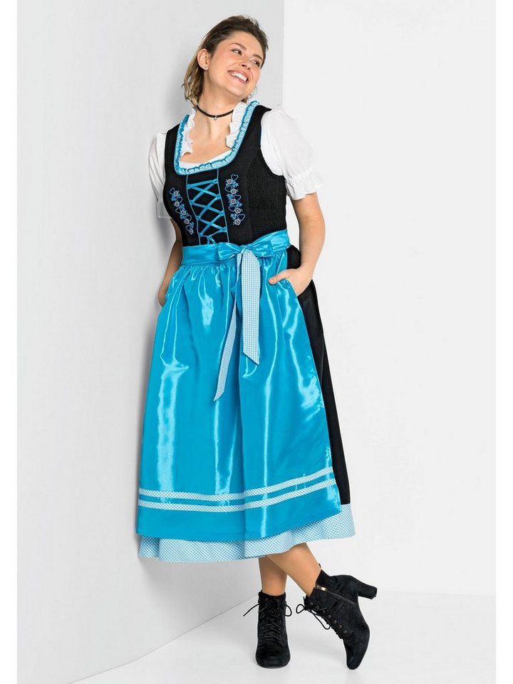 Sheego Dirndl Große Größen mit Schürze 2tlg., Mit Karobesatz an Schürze,  Ausschnitt und Rocksaum