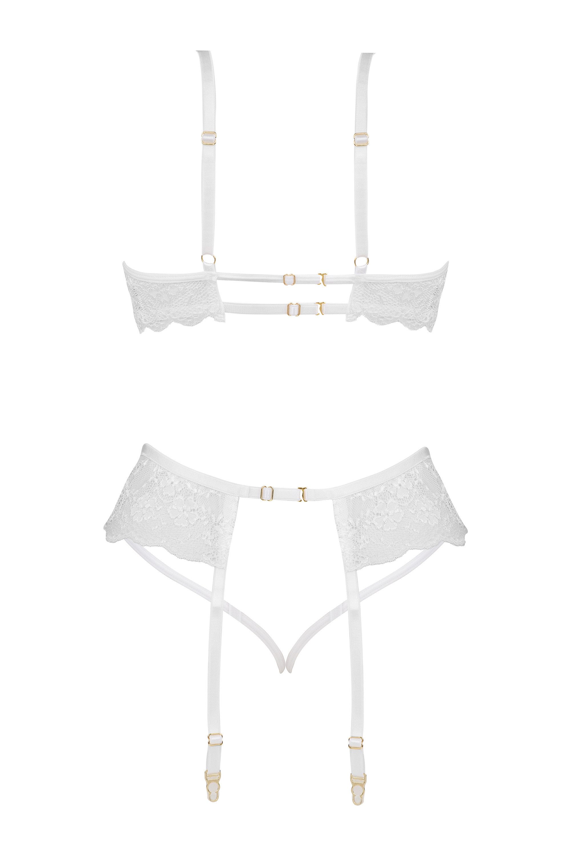 Beauty Night Fashion Set: Bügel-BH Strapse-Set Rose weiß Bügel-BH String (Set)
