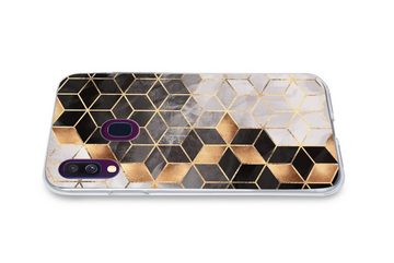 MuchoWow Handyhülle Abstrakt - Würfel - Gold - Muster - Schwarz - Weiß, Handyhülle Samsung Galaxy A40, Smartphone-Bumper, Print, Handy
