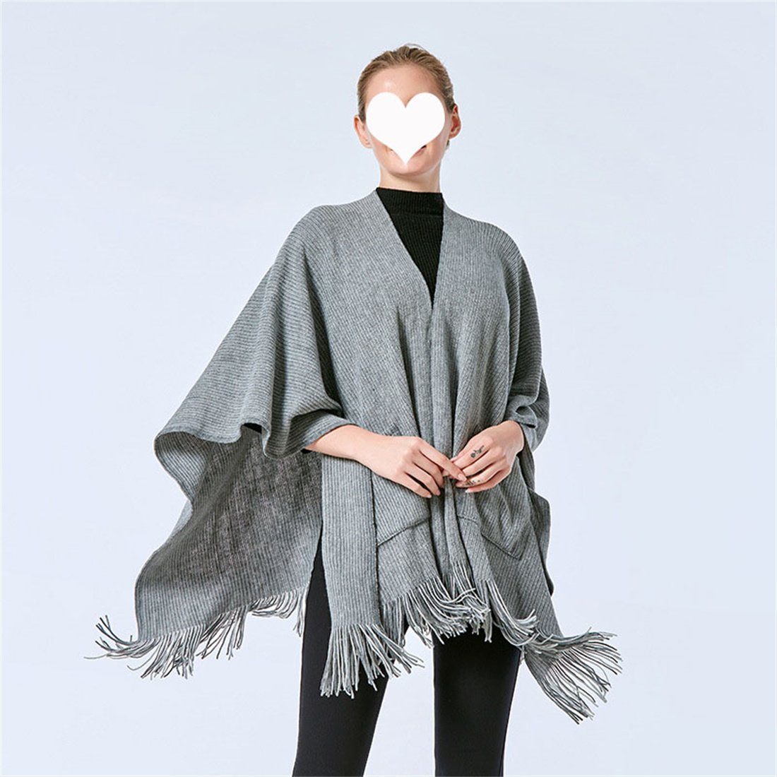 einfarbig Retro Winter Umhang Schal, warme Mode Schal Grau Modeschal Tasche DÖRÖY Damen