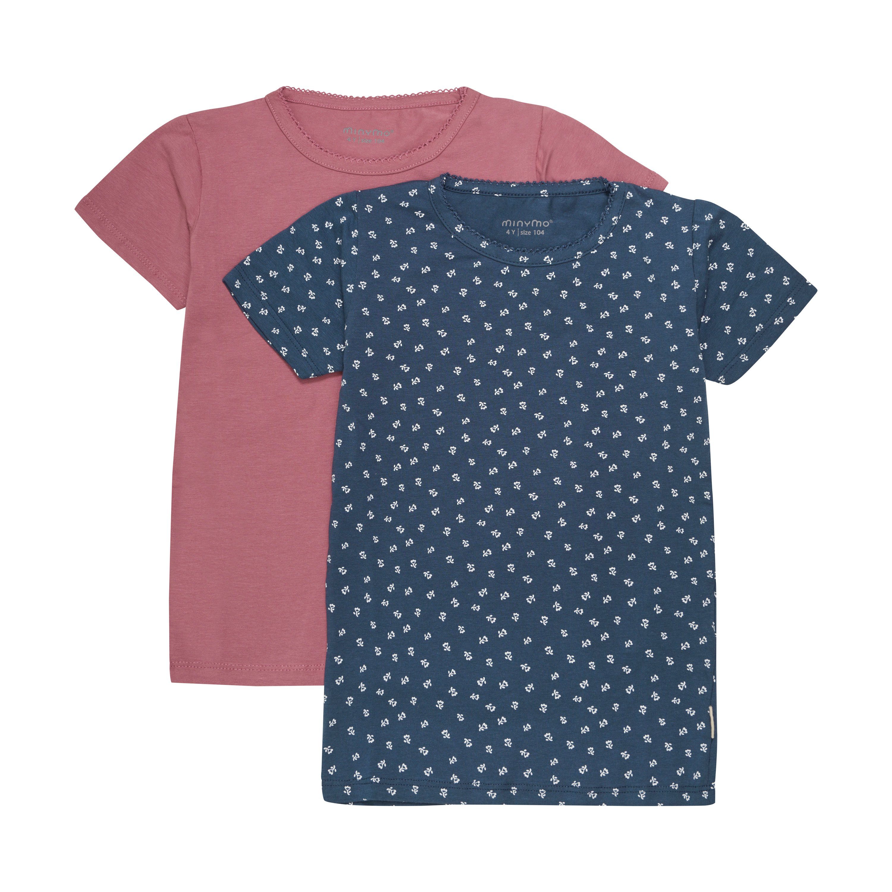 Minymo T-Shirt MINYMO - MIBasic 33 - T-shirt (2-pack) - 3933 2er-Pack Kurzarmshirt Basic und mit Print Mesa Rose (585)