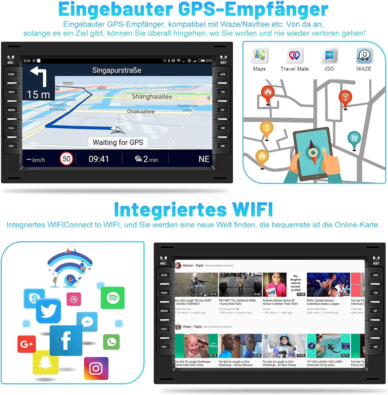 Hikity Android 2DIN 7 Zoll FM für VW mit Navi Mirror Link Rückfahrkamera Autoradio (Bluetooth-Freisprecheinrichtung WiFi, für VW T5 Golf 4 Bora Polo MK5 Passat B5 Jetta Peugeot 307)
