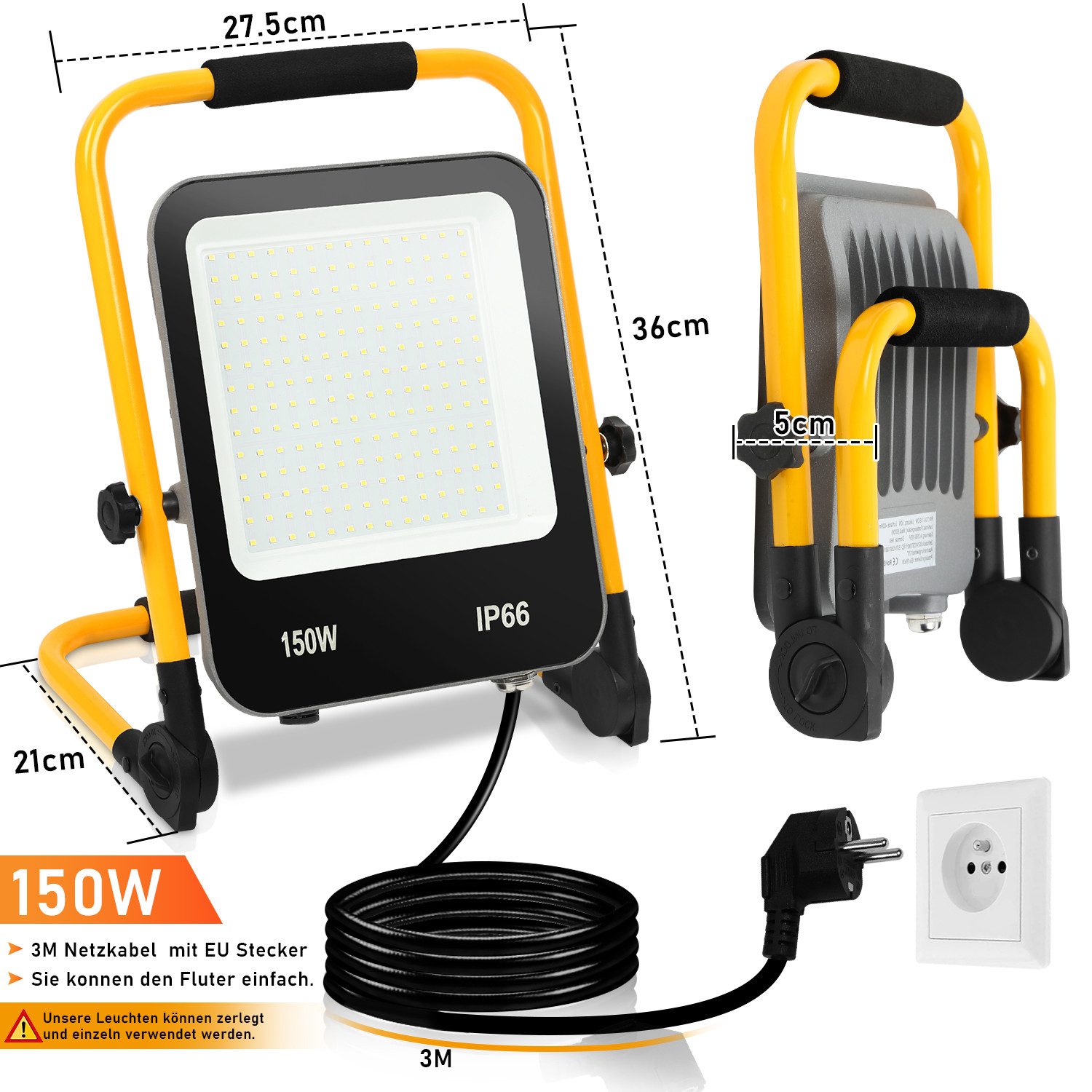 Clanmacy LED Baustrahler LED Baustrahler LED Fluter mit Stativ Scheinwerfer günstig online kaufen