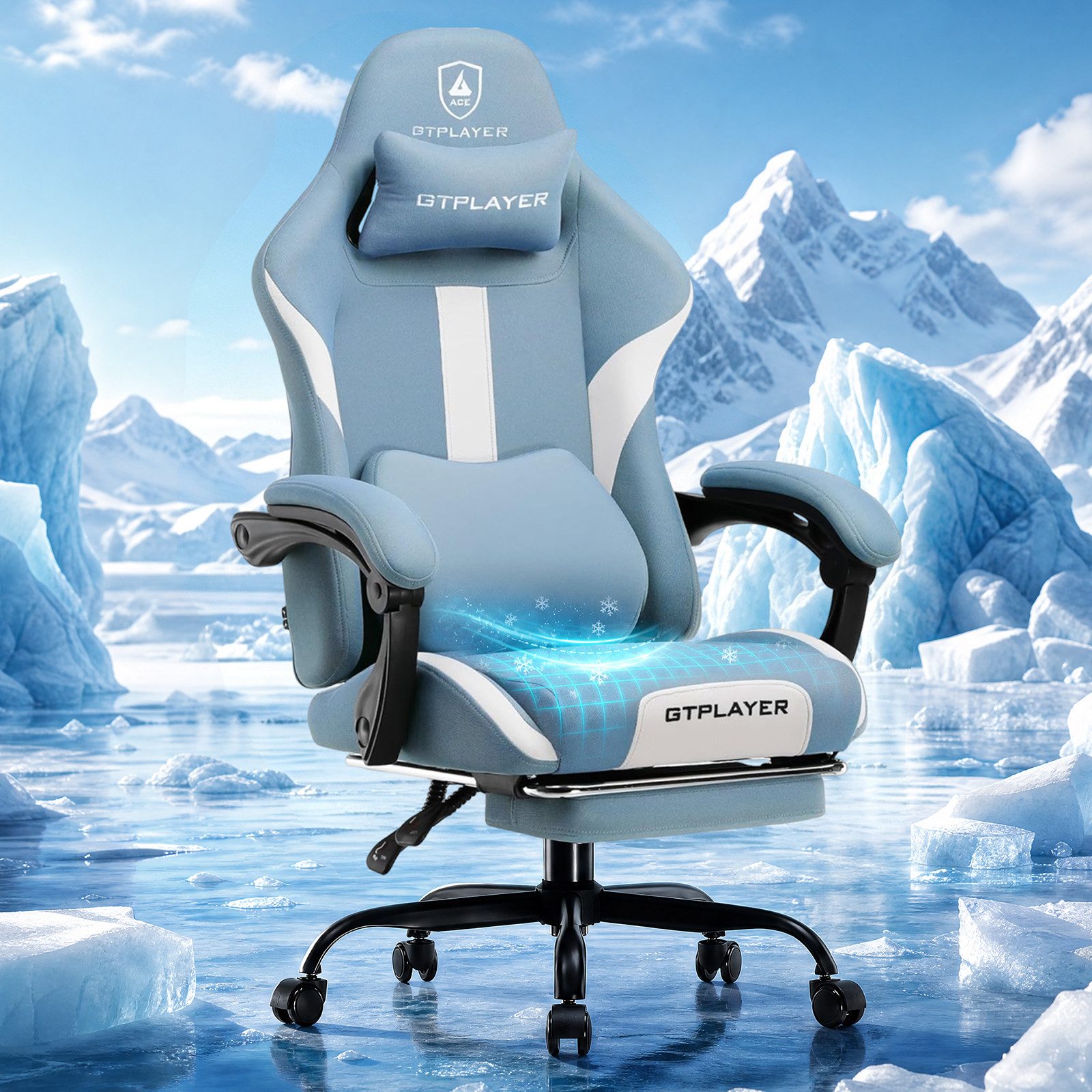 GTPLAYER Gaming-Stuhl Stoff, Racing Gamer Stuhl, Ergonomischer Gaming Sessel Gaming Chair, Schreibtischstuhl, Federsitzkissen mit Fußstütze