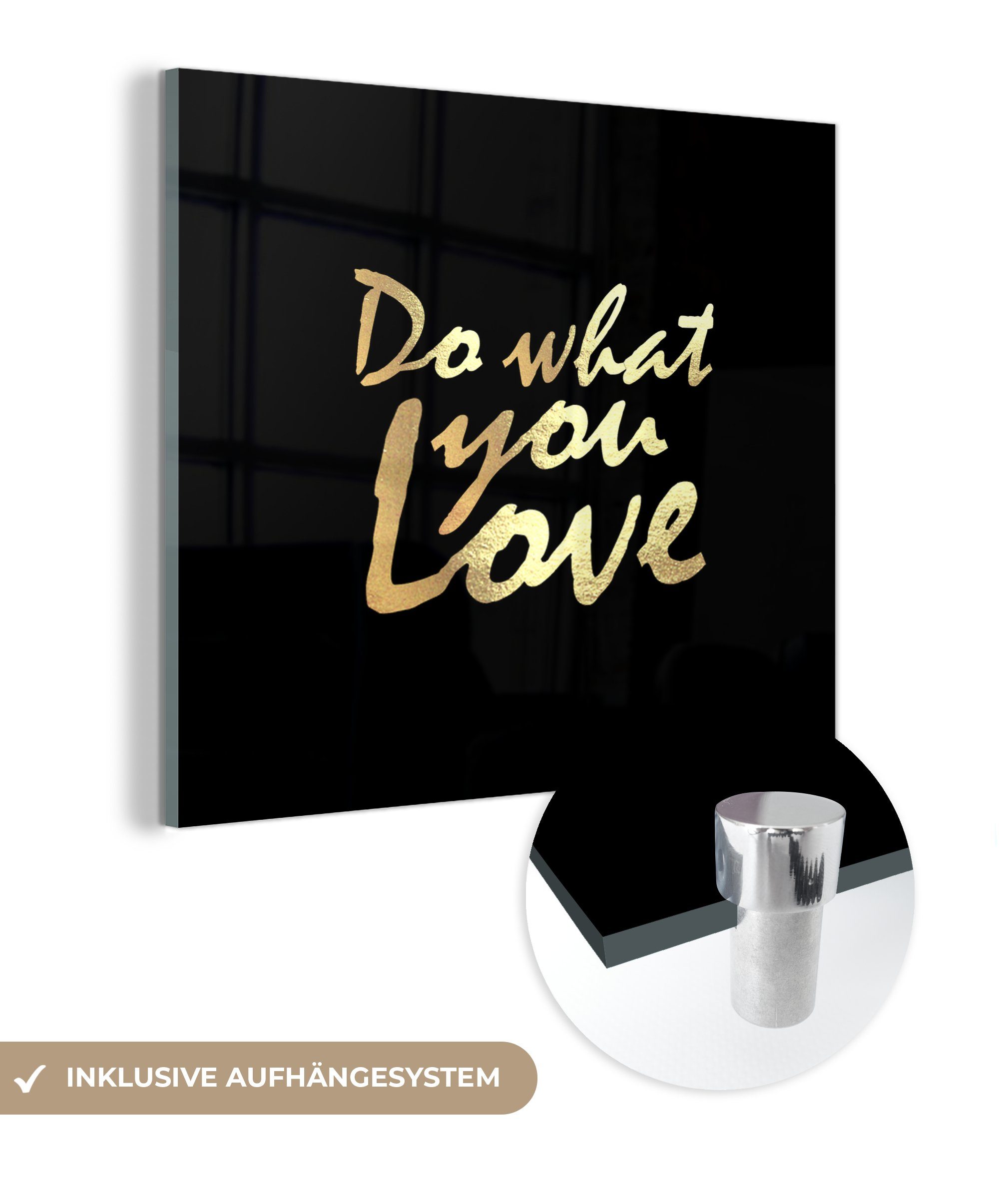 MuchoWow Acrylglasbild Zitat - Liebe - Schwarz - Gold, (1 St), Glasbilder - Bilder auf Glas Wandbild - Foto auf Glas - Wanddekoration