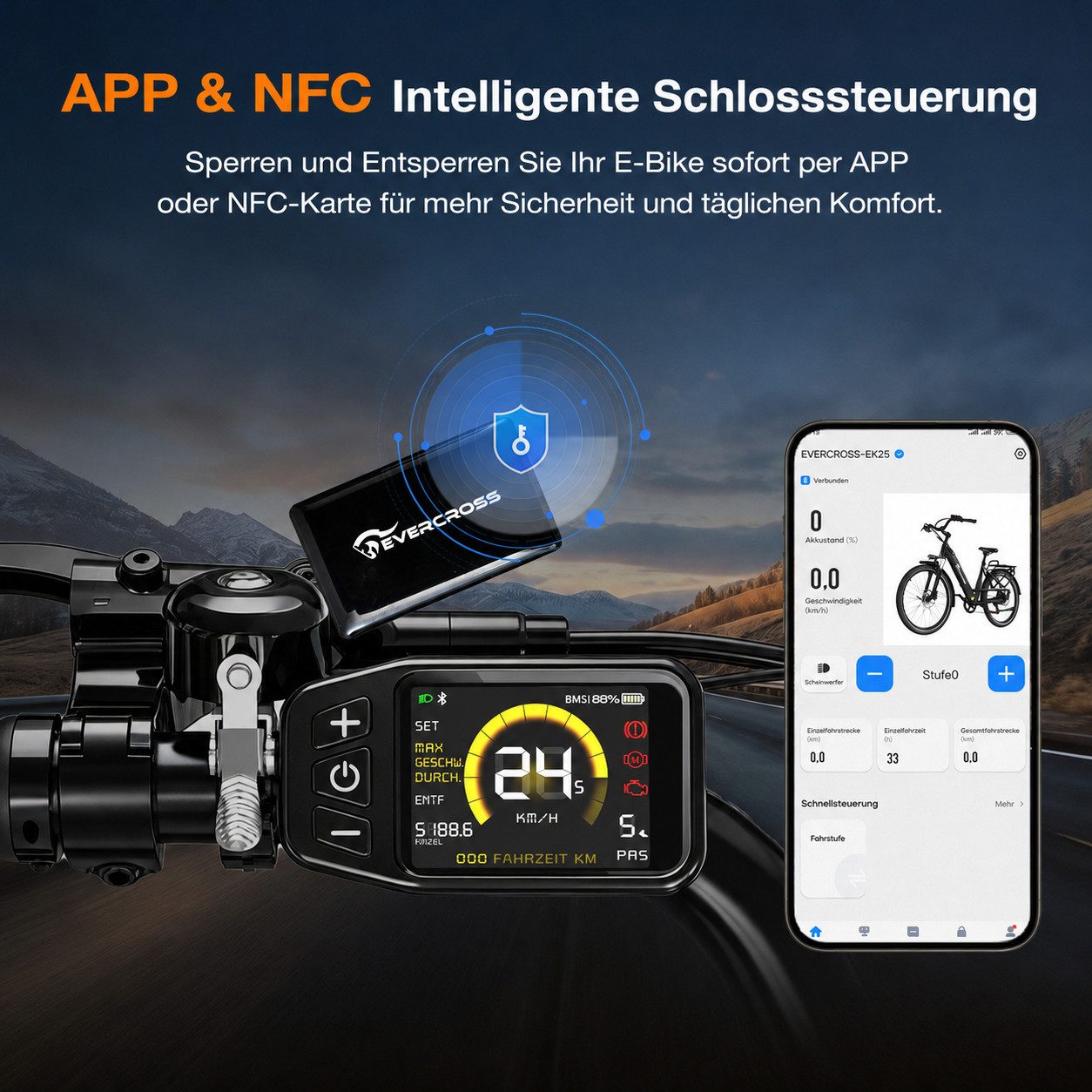 EVERCROSS TECH E-Bike EK25 für Erwachsene, 250W, 36V 13Ah Akku, 60-100km Reichweite, 7 Gang, Heckmotor, 468 Wh, 7-Gang Shimano, App Bluetooth Steuerung, mit Gepäckträger