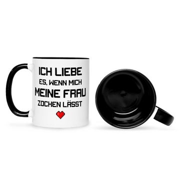 GRAVURZEILE Tasse mit Spruch - Ich liebe es wenn mich meine Frau zocken lässt, Keramik, Farbe: Schwarz & Weiß