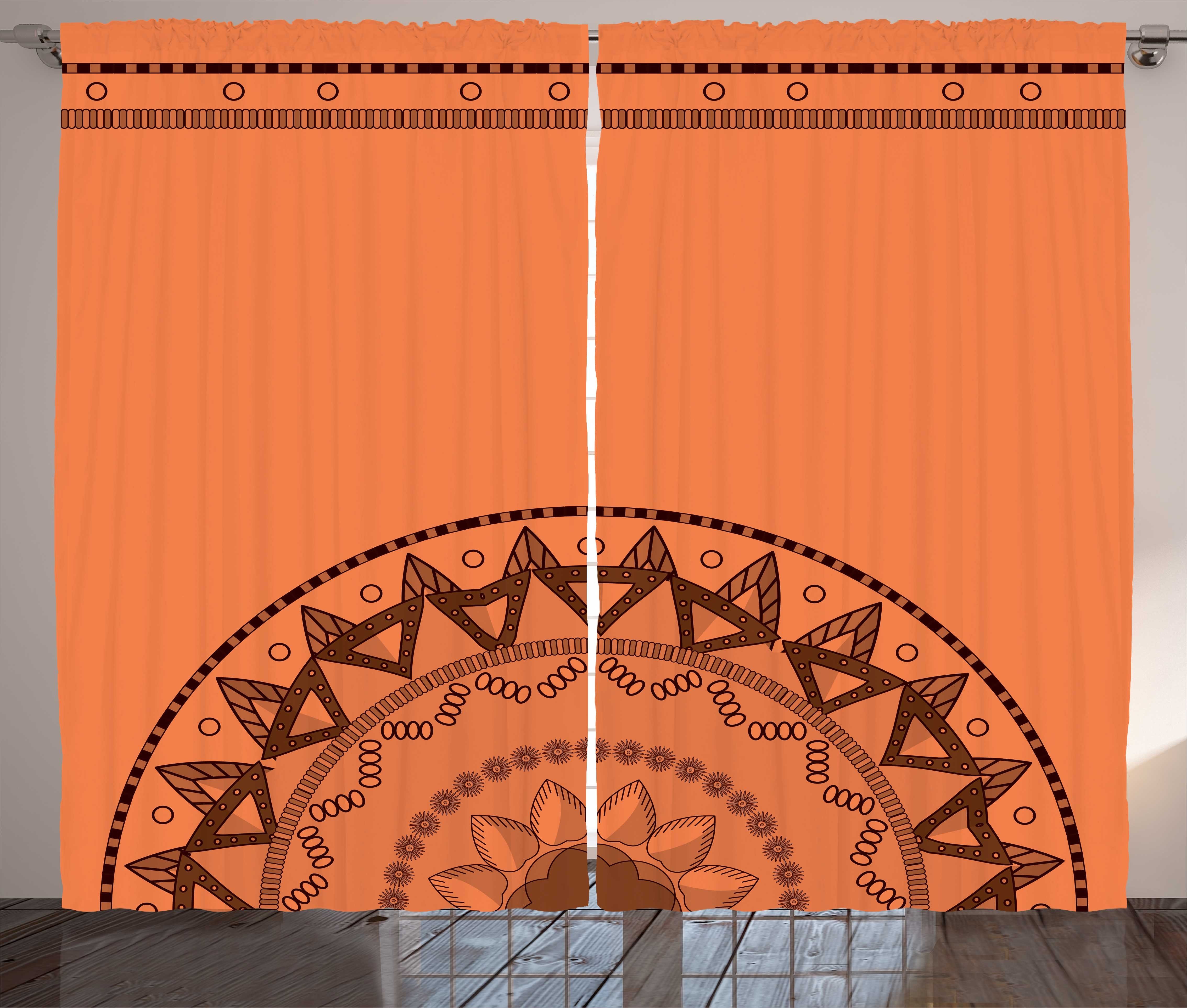 Schlaufen Vorhang Haken, Mandala Gardine Kräuselband Schlafzimmer Bohemic Kunst und Orange Abakuhaus, mit Linie