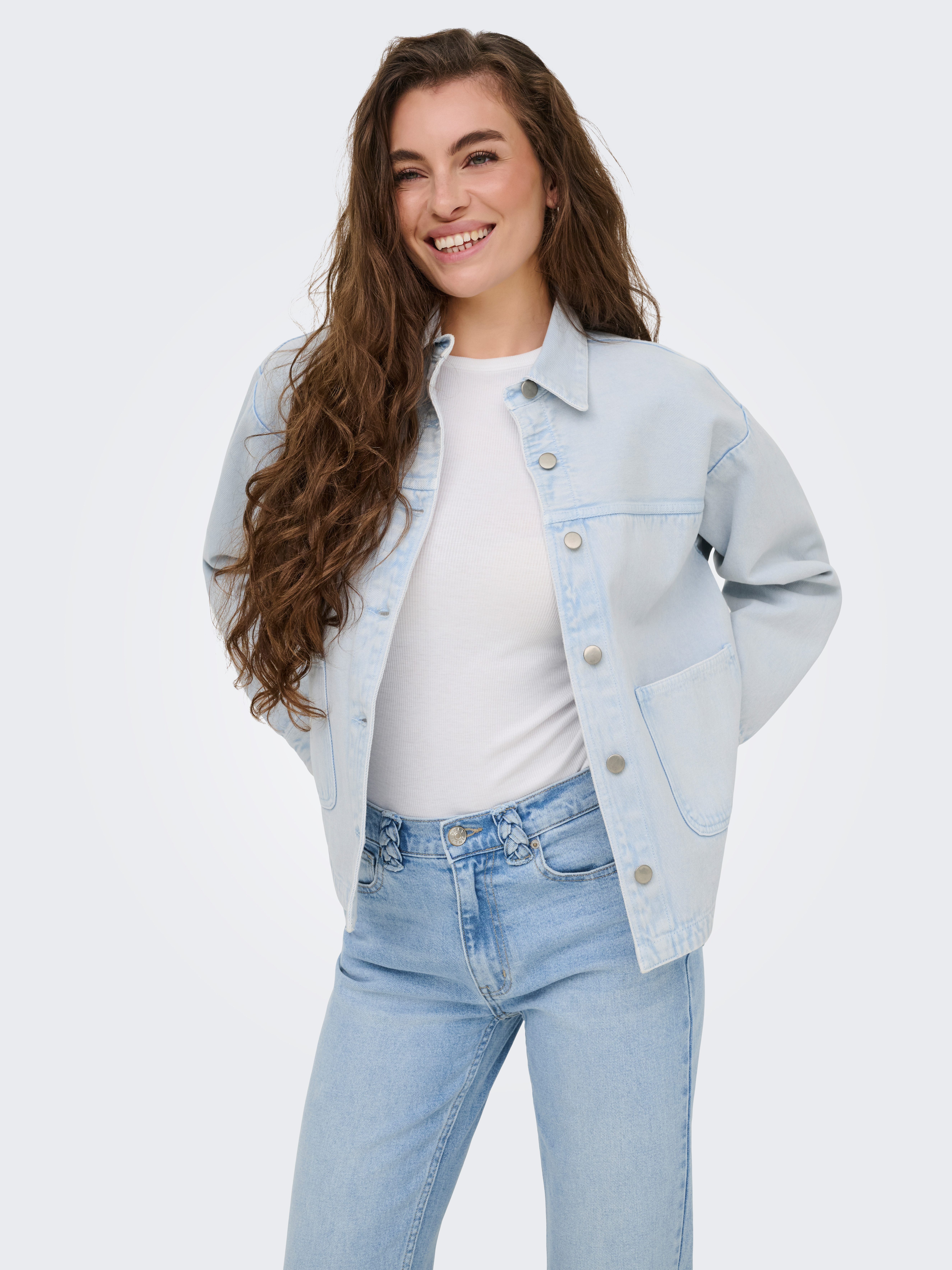 JDY Jeansjacke JDYNOMA L/S SHACKET PNT DIA Baumwolle, Denim Style