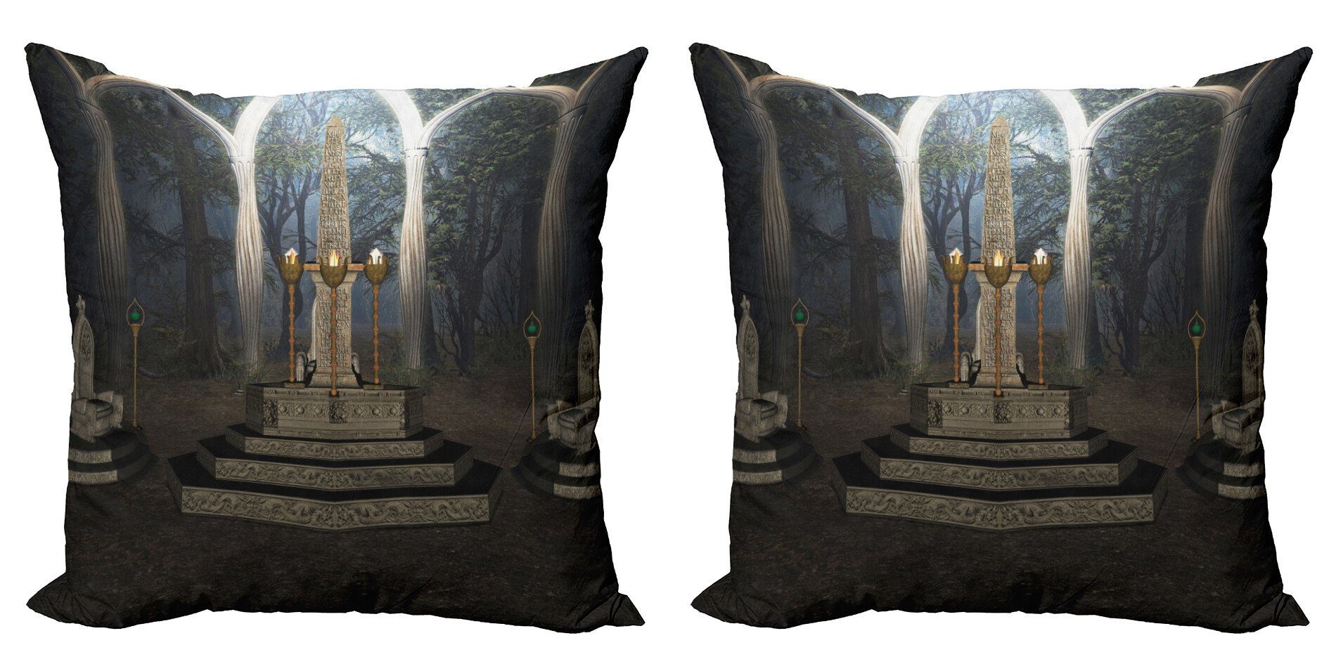 Kissenbezüge Modern Accent Doppelseitiger Digitaldruck, Abakuhaus (2 Stück), gotisch geheime Wald