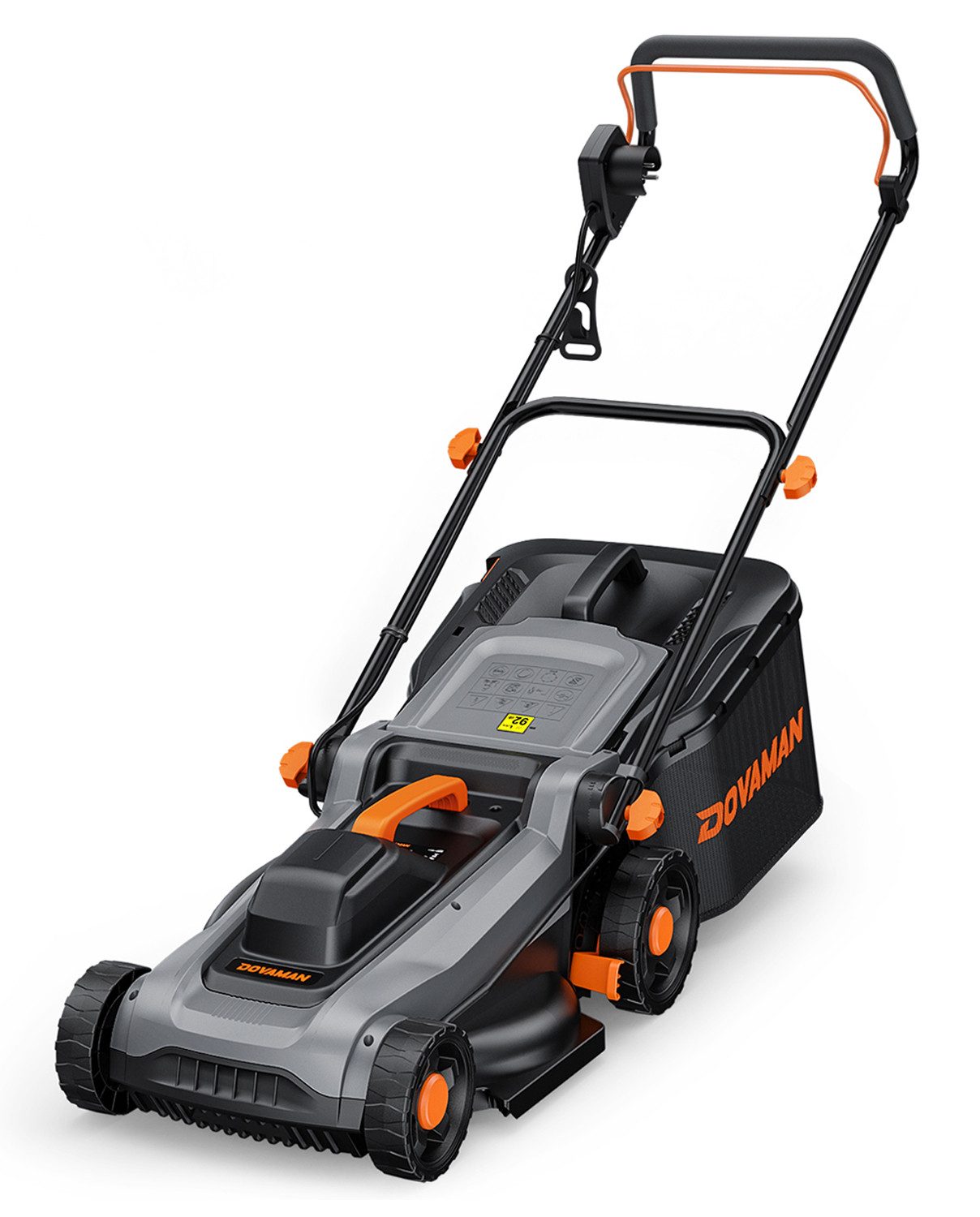 DOVAMAN Elektrorasenmäher 1500W, 36 cm Schnittbreite, 6-fach Höhe, 36 cm Schnittbreite, 40L Fangkorb, klappbarer Griff