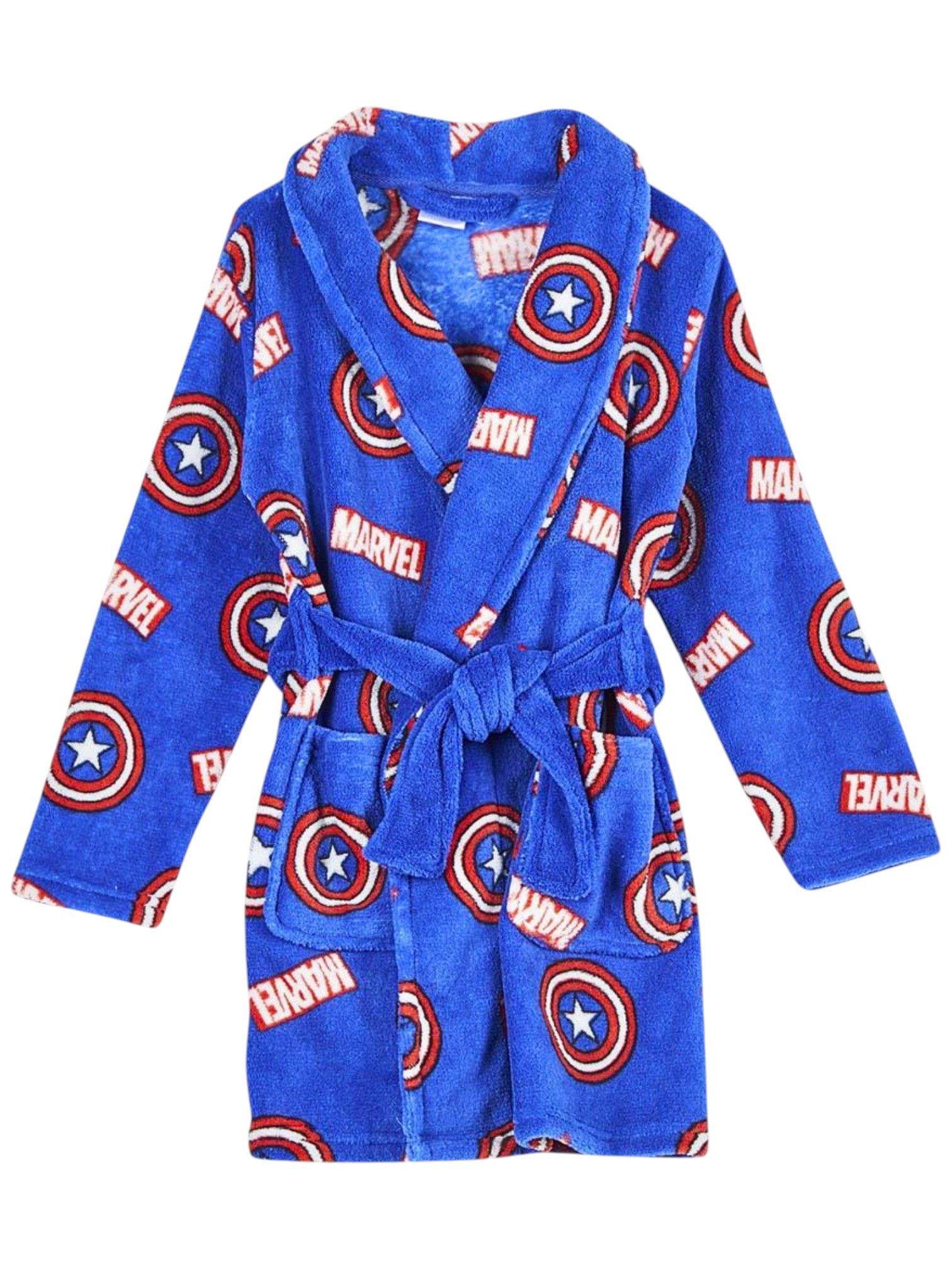 Cerdá Kinderbademantel Marvel - Captain America, Fleece, V-Ausschnitt, Bindegürtel, Morgenmantel Gr. 98-122 cm