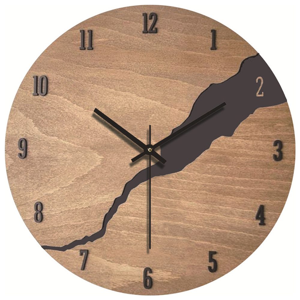 NUODWELL Wanduhr Holzwanduhr im Crack-Design leise günstig online kaufen