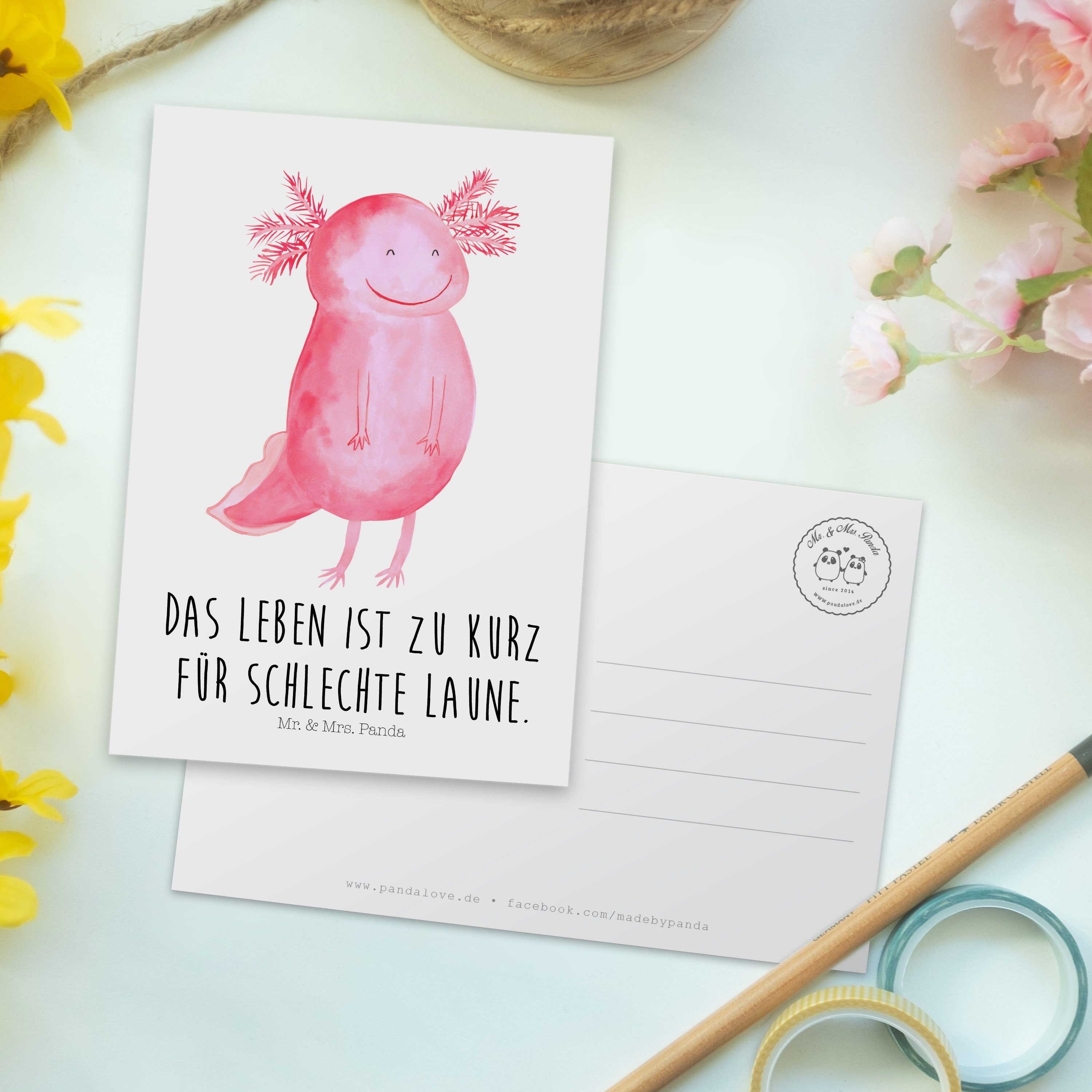 Mr. Mrs. Axolotl - Geschenk, - & gut gelaunt, glücklich Panda Postkarte Einladungskarte, gu Weiß