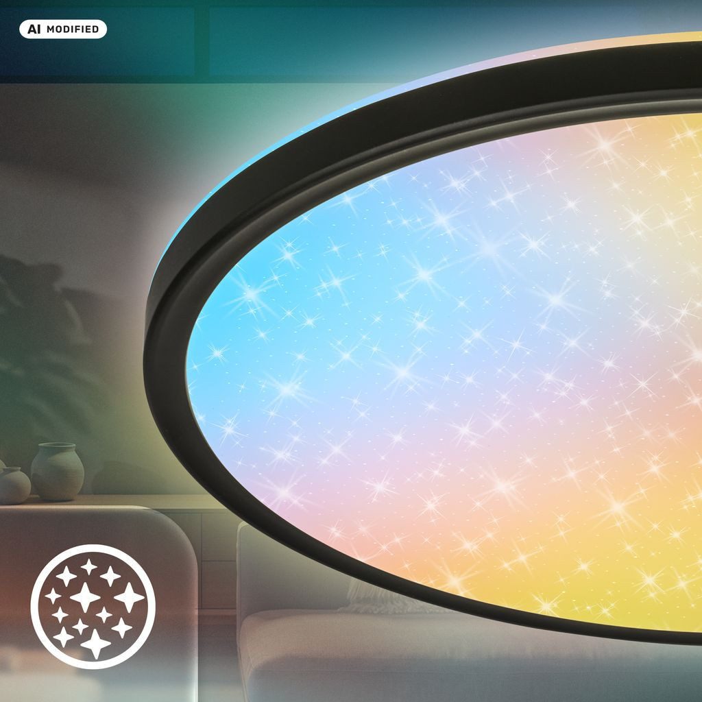 Briloner Leuchten LED Deckenleuchte LED Deckenlampe AuraGlow Dimmbar Fernbedienung Sternenhimmel, LED fest integriert, 6500K - Kaltweiß, 4000K - Neutralweiß, 3000K - Warmweiß, CCT Farbtemperatursteuerung - Warmweiß / Neutralweiß / Kaltweiß, 5500-6500K - Tageslichtweiß, 37,5x4 cm, Schlafzimmer, Wohnzimmer