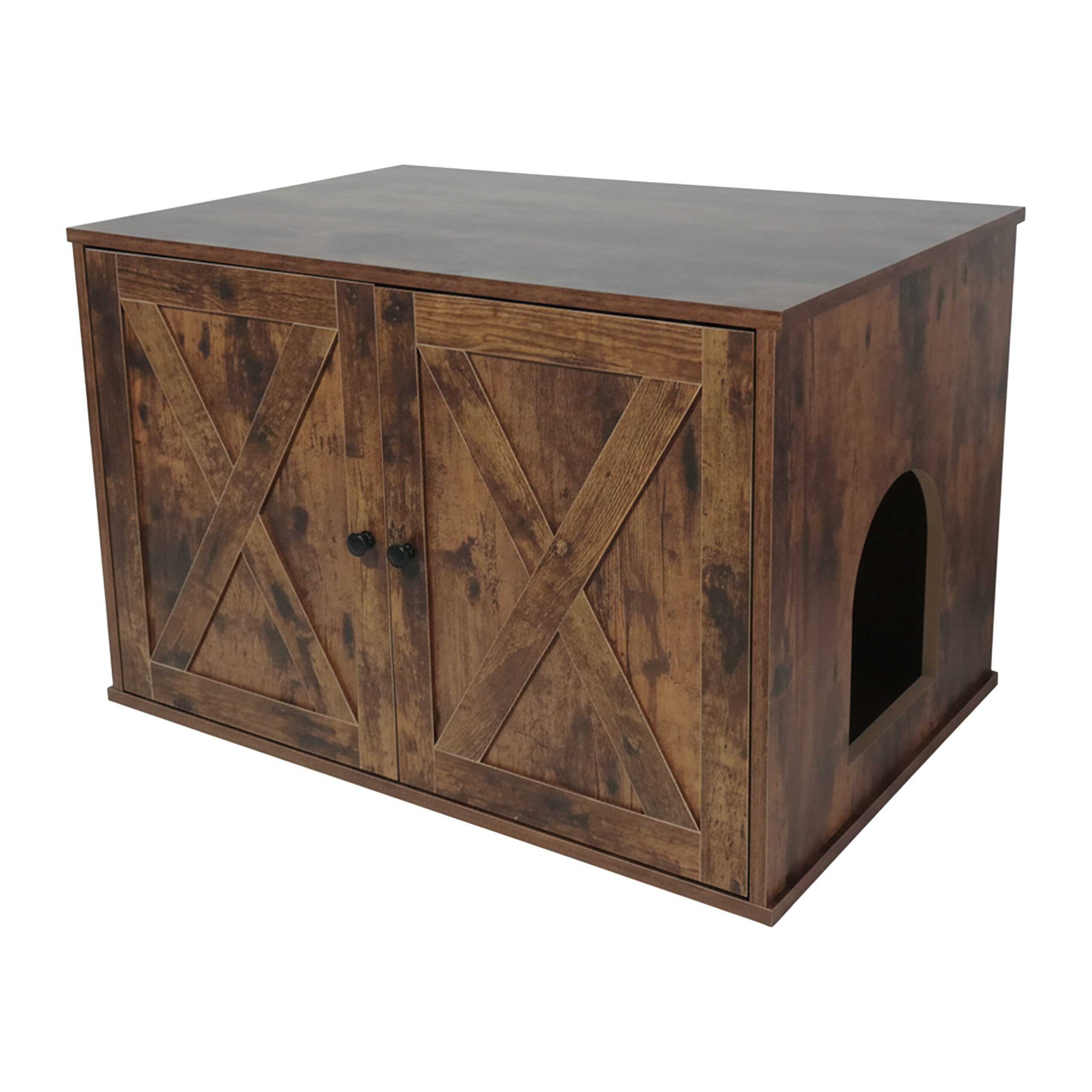 relaxdays Indoorhütte Katzenschrank für Katzenklo, Vintagebraun