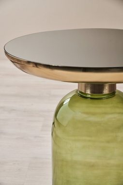 carla&marge Couchtisch Tilpha (runder Beistelltisch mit Platte aus dunkelgrauem Spiegelglas), Fuß aus grünem Glas